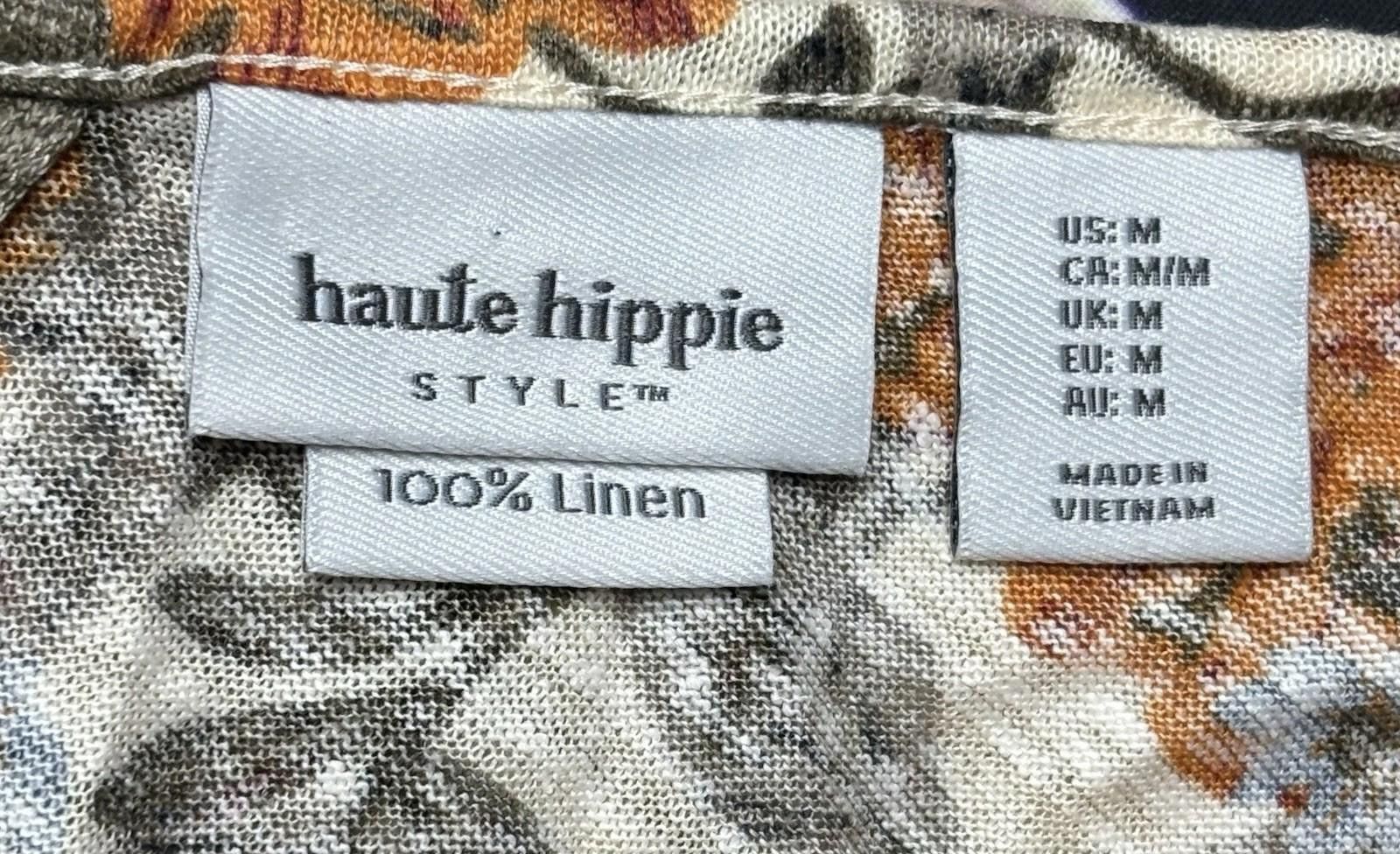 Other Haute Hippie Top Womens Medium Linen Floral Short Sleeve Size M / US 6-8 / IT 42-44 - 2 Thumbnail