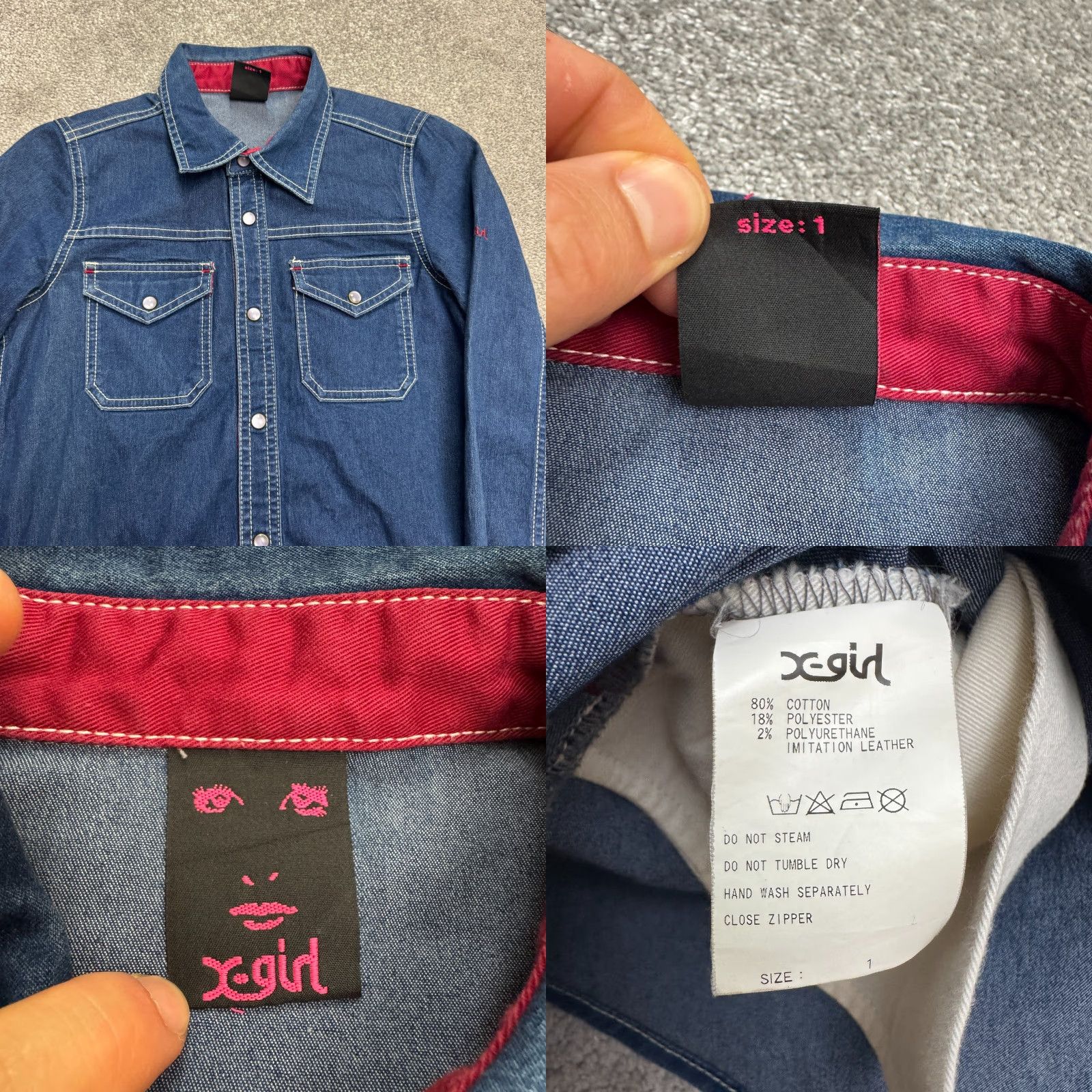 Vintage X-Girl Denim Pearl Snap Button Down Shirt Dress Womens S Blue Long Sleeve Shirt Dress Size S / US 4 / IT 40 - 8 Thumbnail