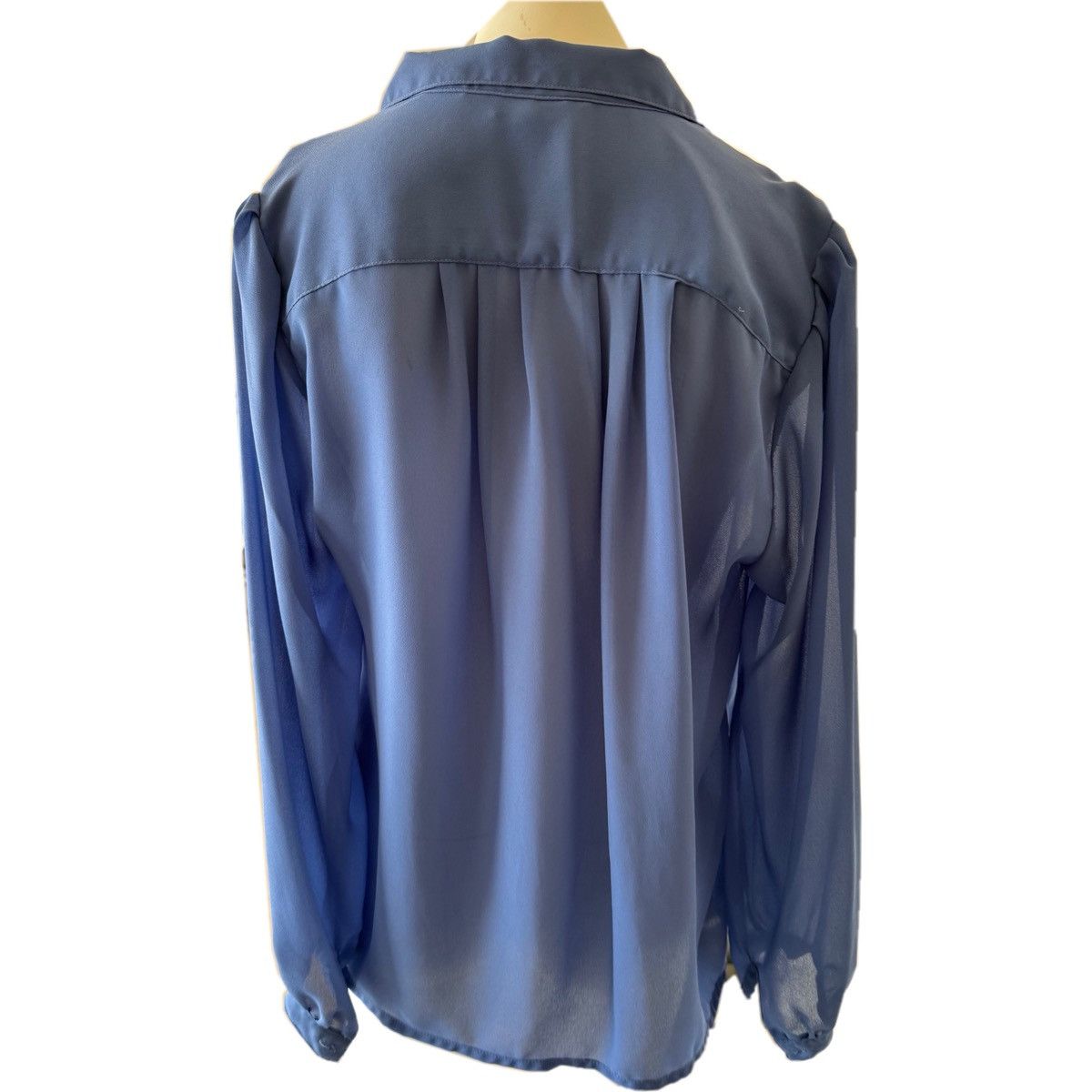Vintage Copycats L blue pleated button up vintage 70s blouse women Size L / US 10 / IT 46 - 3 Thumbnail