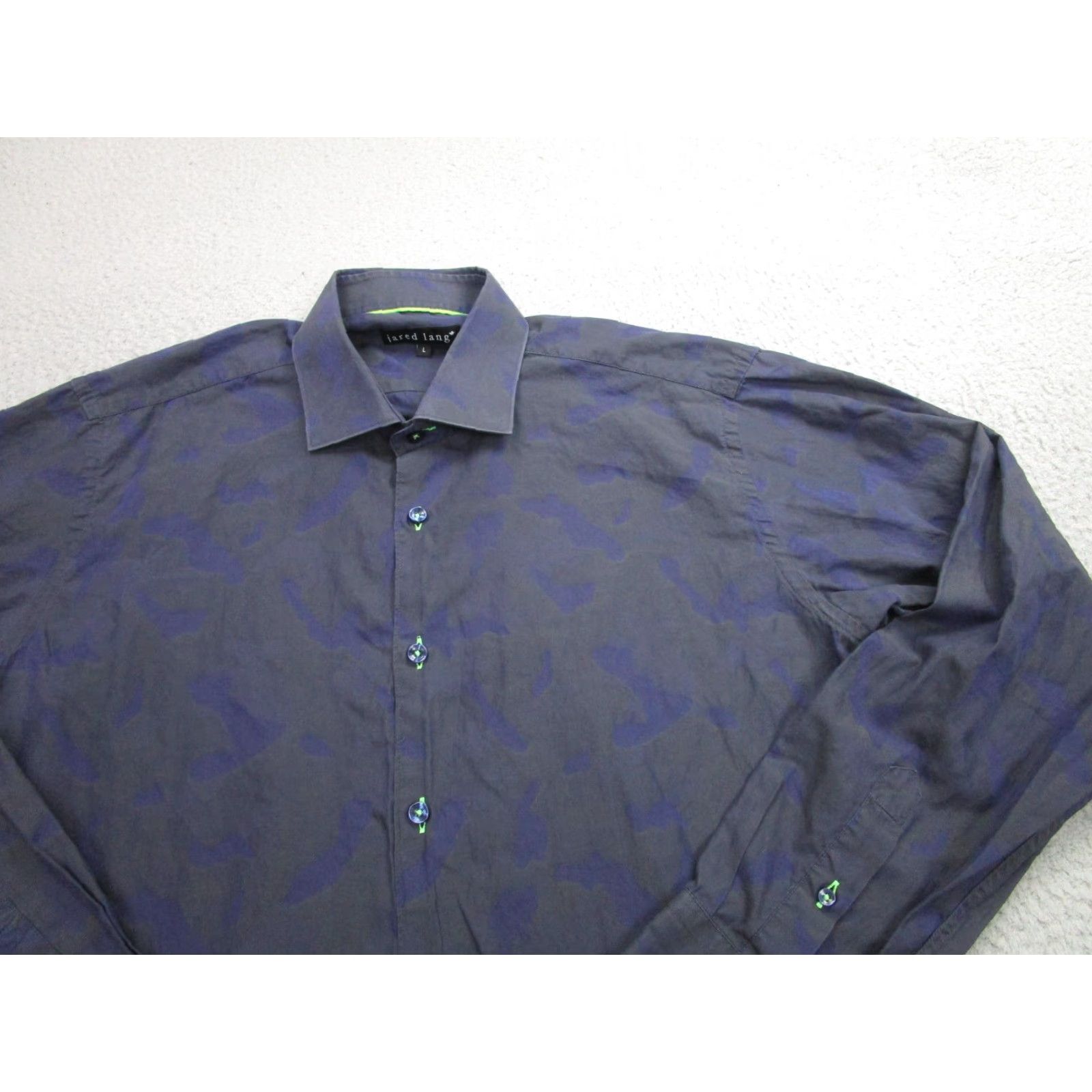 Jared Lang Jared Lang Men's Dress Shirt Large Blue Camouflage Long Sleeve Button-Up Business Casual Size 42R - 2 Thumbnail