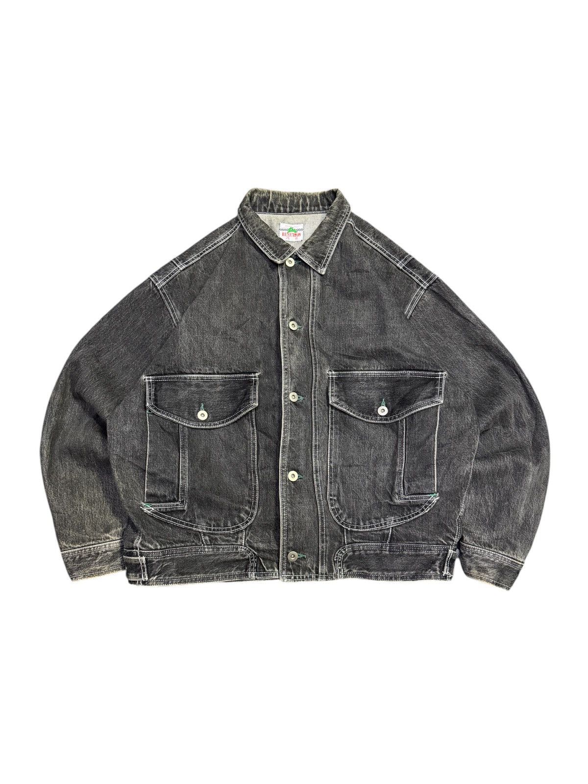 Benetton Vintage 90s Benetton Formula Black Denim Jacket Big Logo Size US M / EU 48-50 / 2 - 1 Thumbnail
