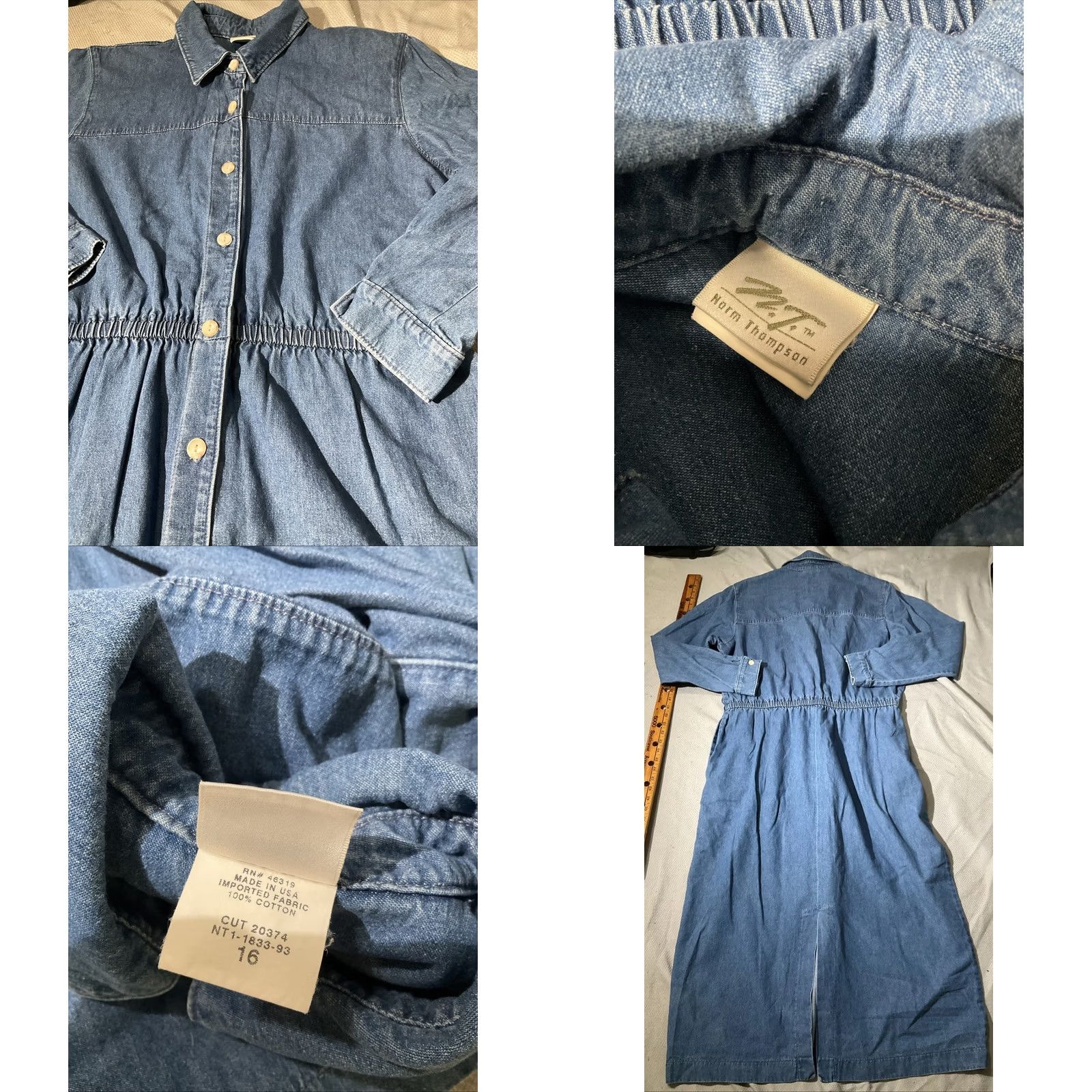 Jim Thompson VINTAGE Norm Thompson Dress Womens 16 Blue Chambray USA Made Button Maxi Cottagecore Dress Size XXL / US 16-18 / IT 52-54 - 8 Thumbnail