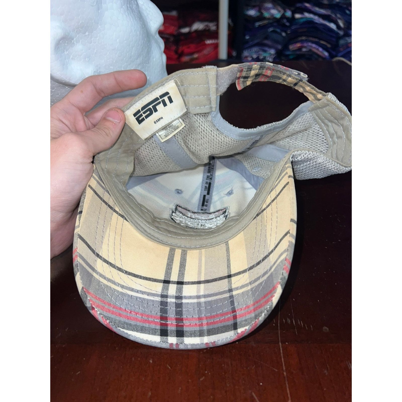 Vintage ESPN Hat Wide World Of Sports Complex Plaid Yellowed Cap Size ONE SIZE - 7 Thumbnail