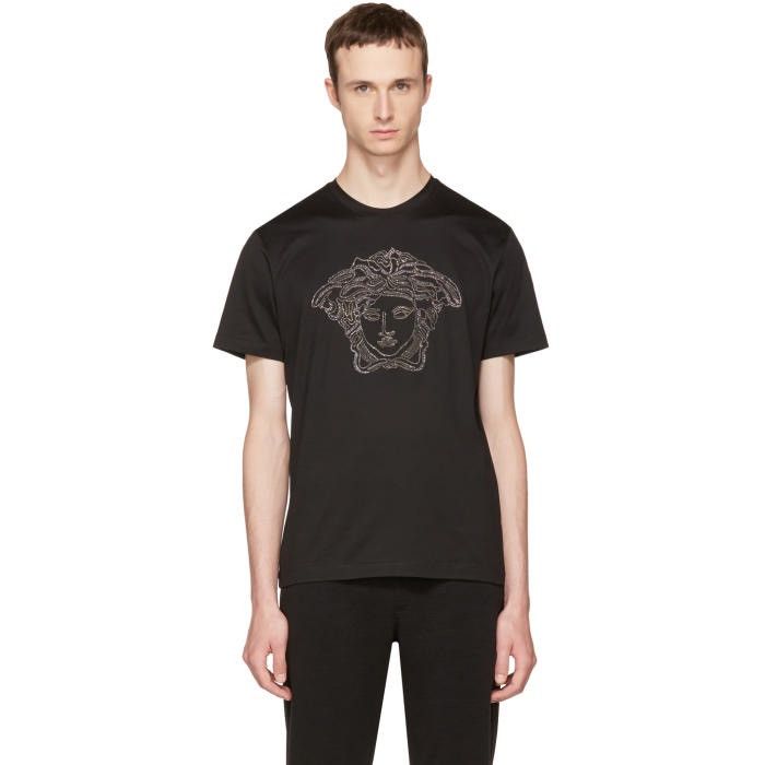 image of Versace Black Embroidered Large Chain Medusa T-Shirt, Men's (Size Small)