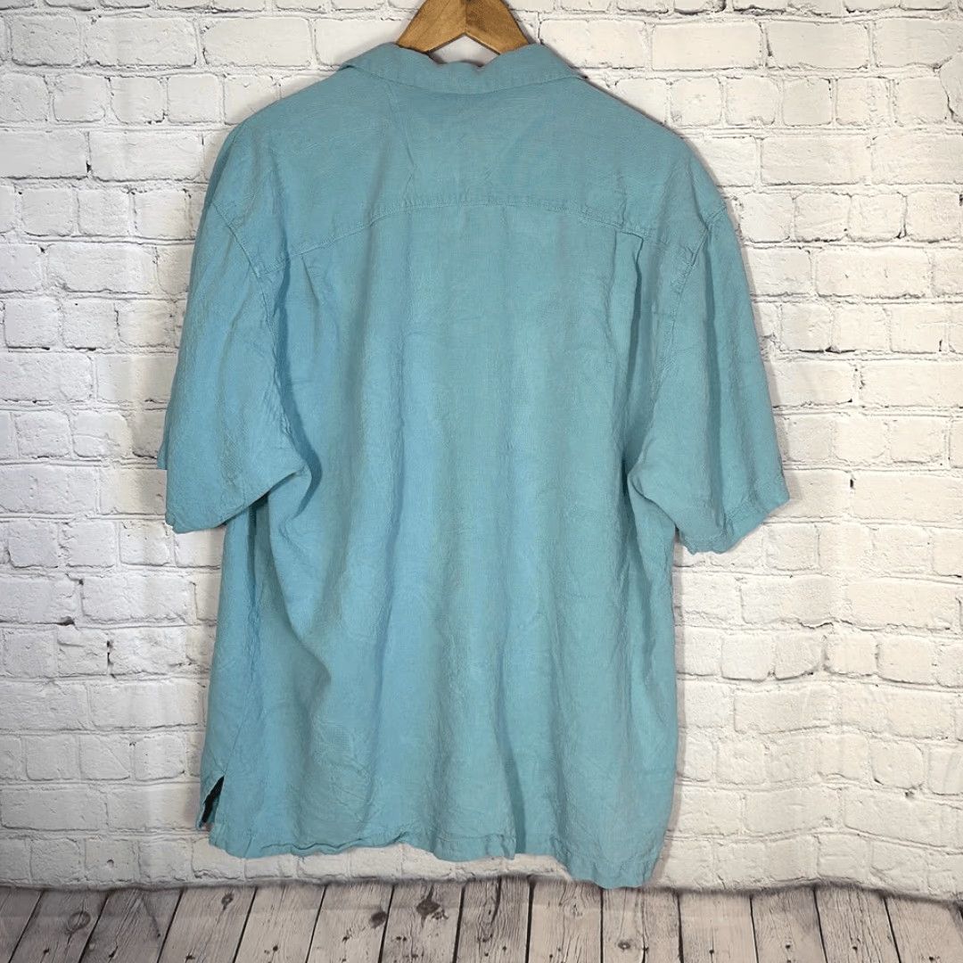 Tommy Bahama Tommy Bahama Camp Shirt XL Mint Green 100% Silk Bedarra Garden Camp Short Sleeve Men Blue Cream Exterior Color Cream Size US XL / EU 56 / 4 - 4 Thumbnail