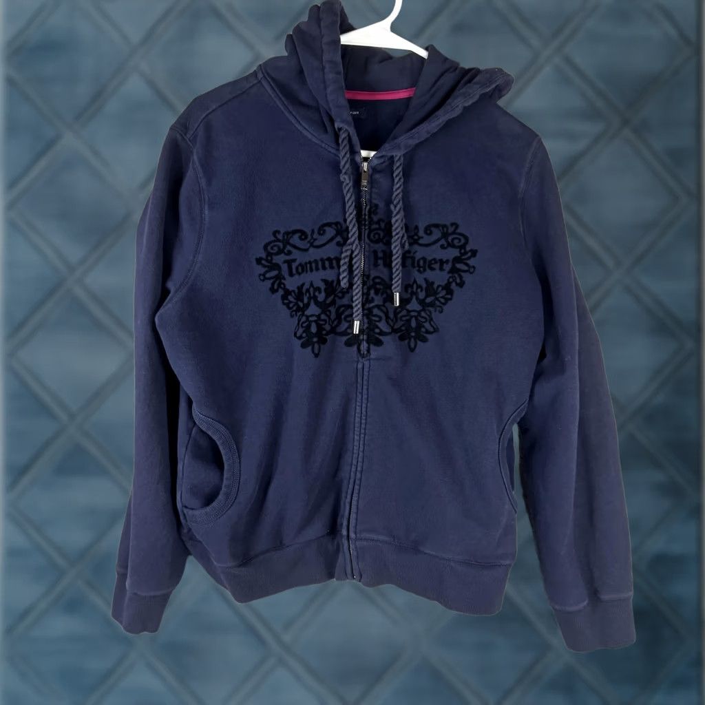 Tommy Hilfiger Tommy Hilfiger Hoodie Womens XL Blue Full Zip Fleece Heart Graphic Front Logo Size XL / US 12-14 / IT 48-50 - 1 Thumbnail