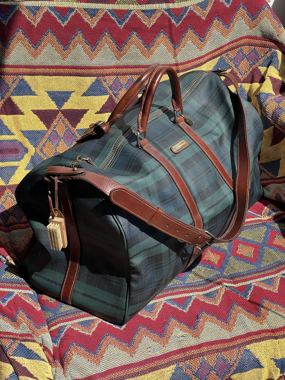 Vintage Polo Ralph Laurent Tartan Plaid Duffel Bag in Green, Men's
