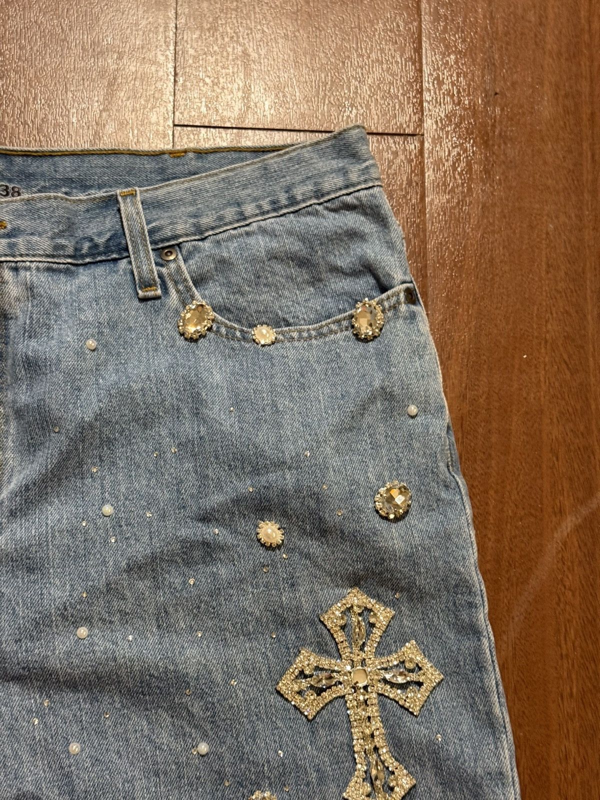 Other Billionaire Dreams Crystal Blue Denim Shorts Size US 38 / EU 54 - 8 Thumbnail