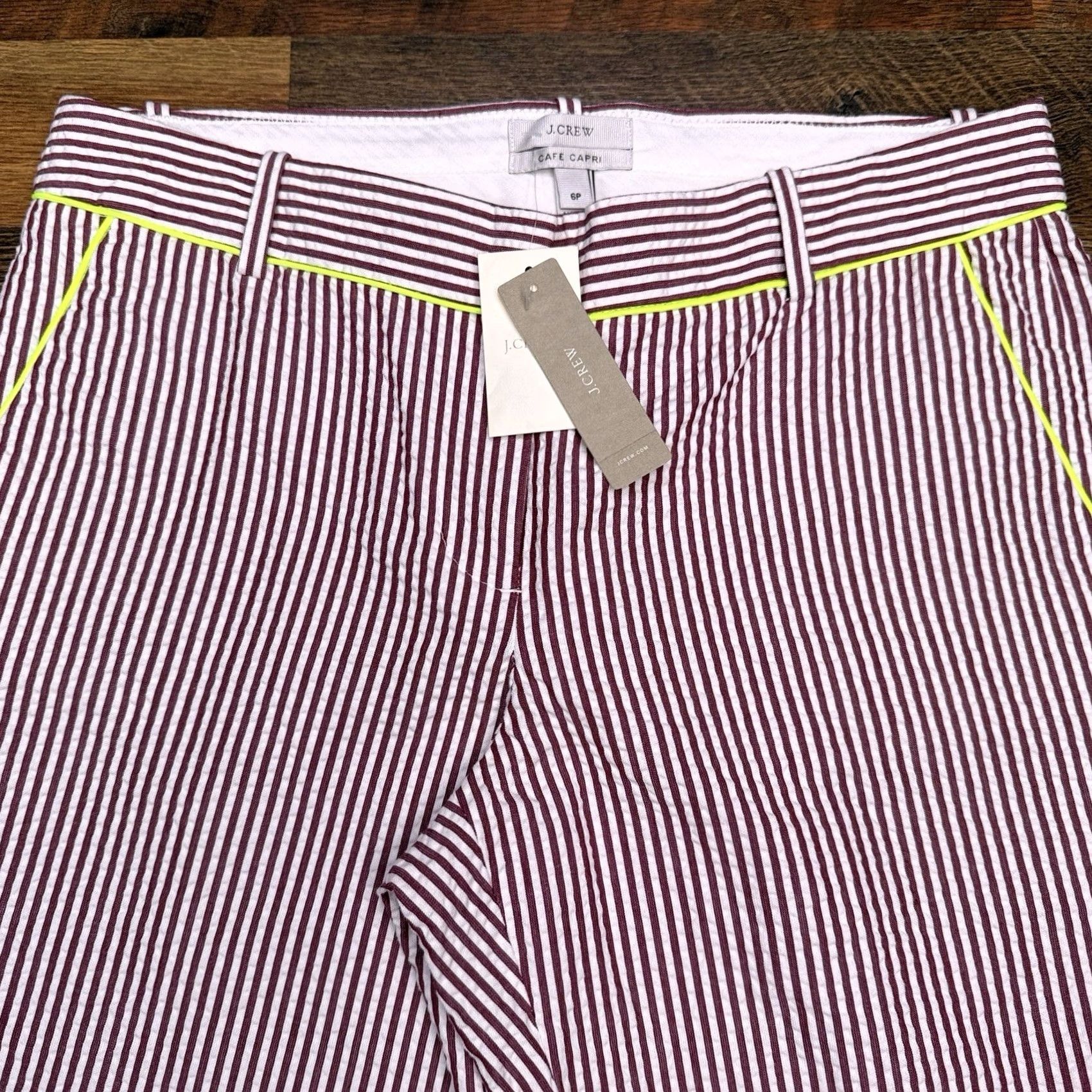 J.Crew J.CREW Capri Pants Womens 6P Seersucker Striped Zip Flat Front Cotton White Tapered Leg 23.5 Inseam Vintage No Size 28" / US 6 / IT 42 - 2 Thumbnail