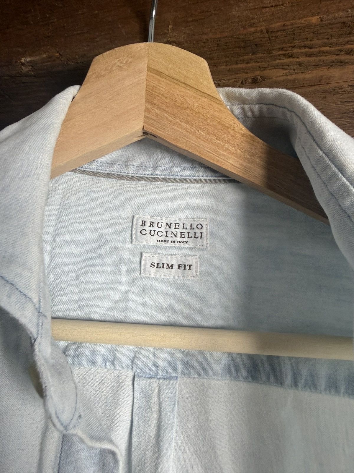 Brunello Cucinelli Brunello Cucinelli Light Blue Slim Fit Cotton Size M/L Size US M / EU 48-50 / 2 - 2 Thumbnail