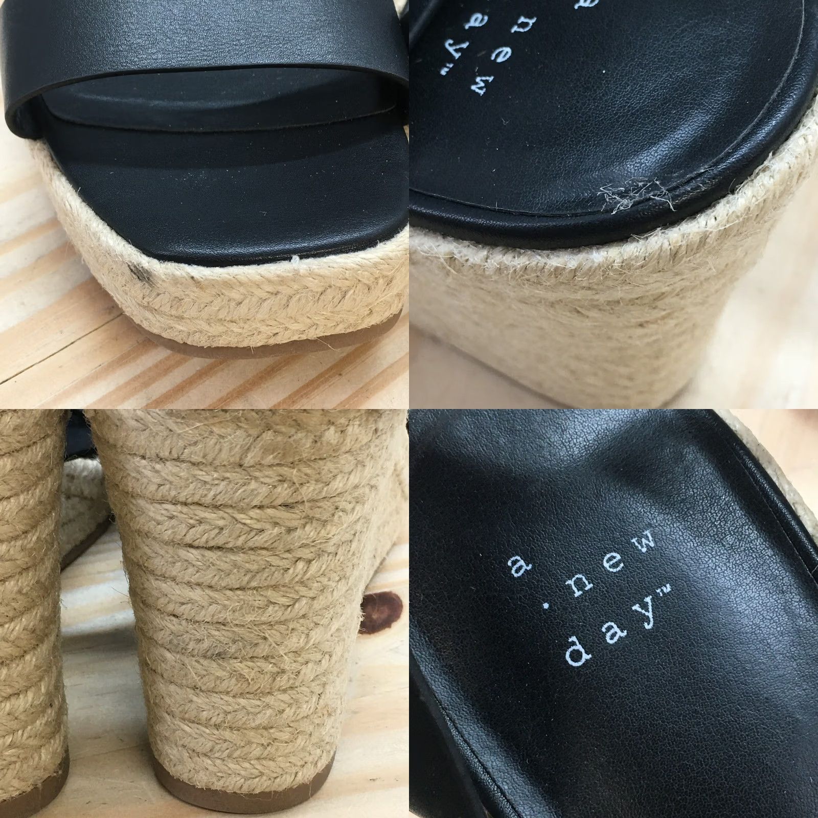 Vintage A New Day Sandals Womens 10 Ankle Straps Espadrilles Black Faux Leather Wedge Size US 10 / IT 40 - 9 Thumbnail