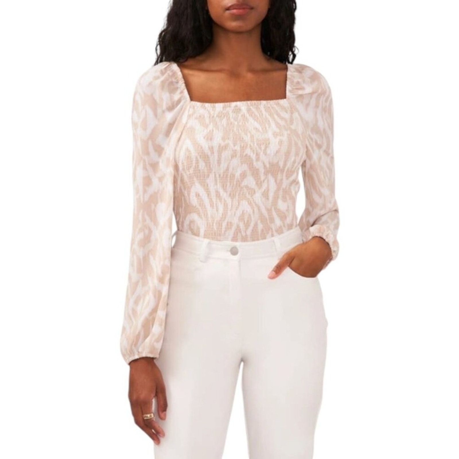 Other Halogen Variegated Smocked Blouse Pink Sz Small NWT $89 MSRP Size S / US 4 / IT 40 - 1 Thumbnail