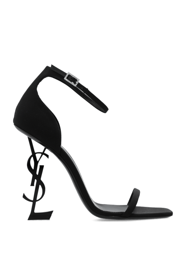 SAINT LAURENT BLACK ‘OPYUM’ HEELED SANDALS IN SATIN