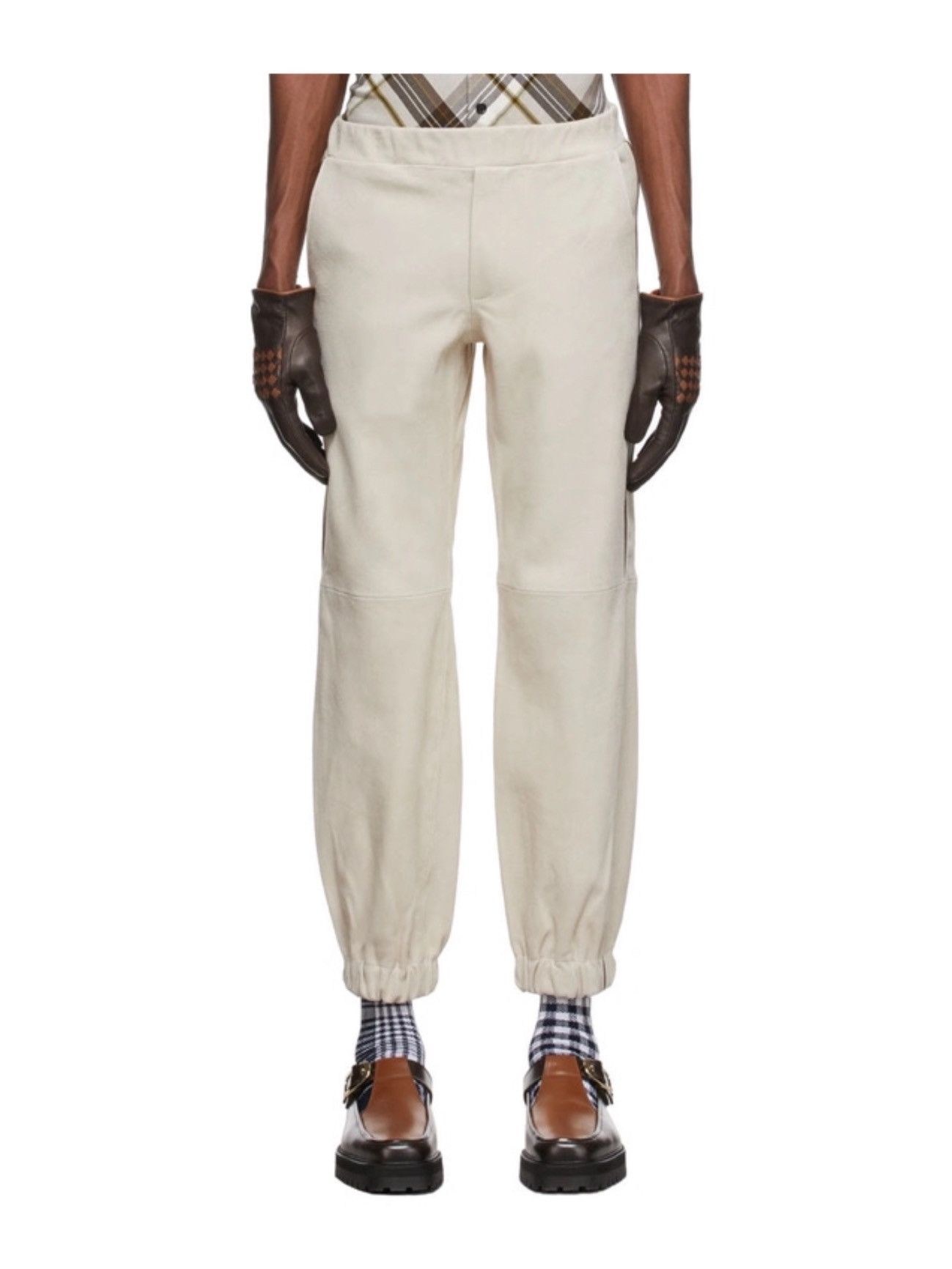 image of Ernest W Baker Ss22 Lambskin Suede Joggers/track Pants in White, Men's (Size 30)