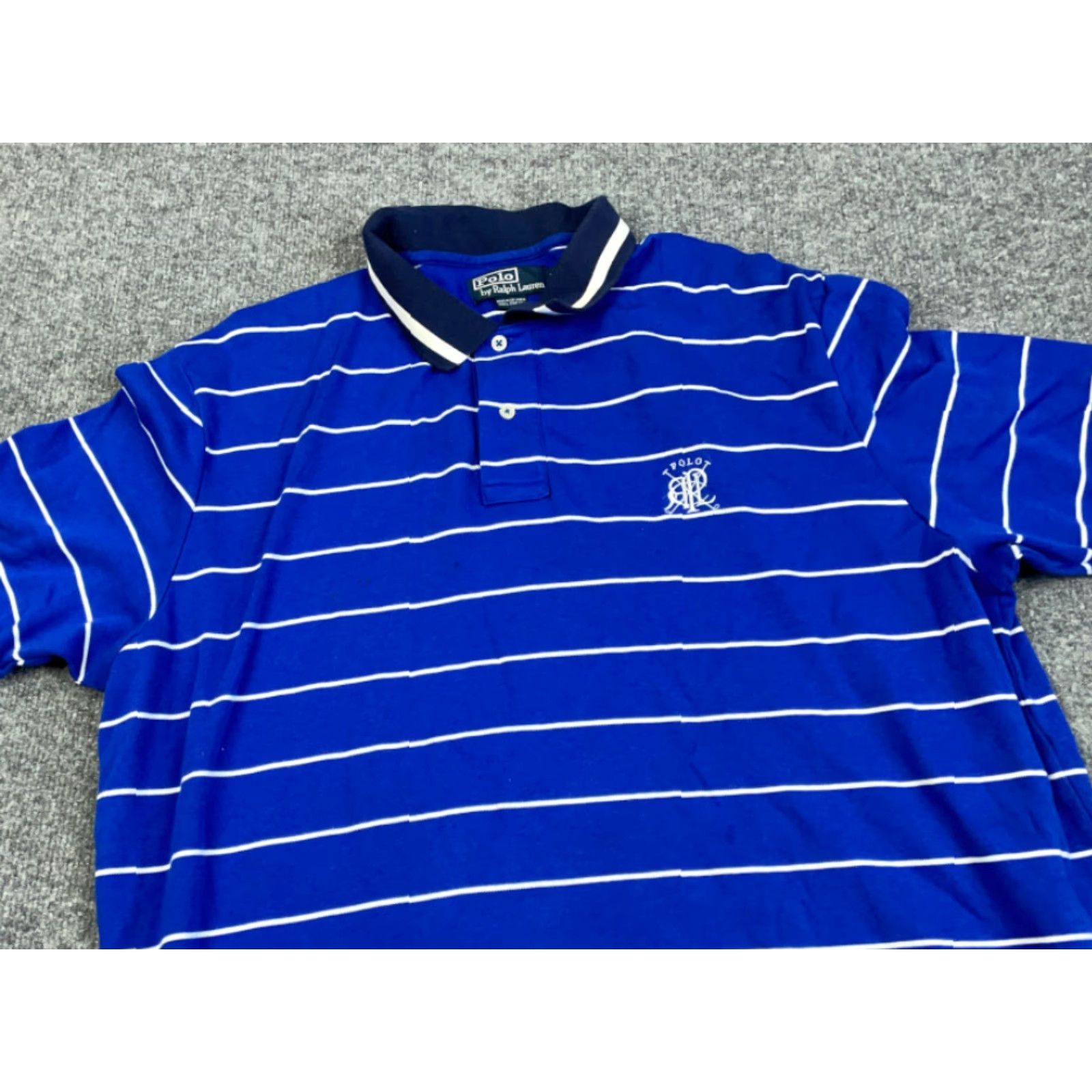 Polo Ralph Lauren Polo Ralph Lauren Blue White Striped Polo Shirt Adult XL Embroidered Crest Casual 90s Mens Size US XL / EU 56 / 4 - 7 Thumbnail