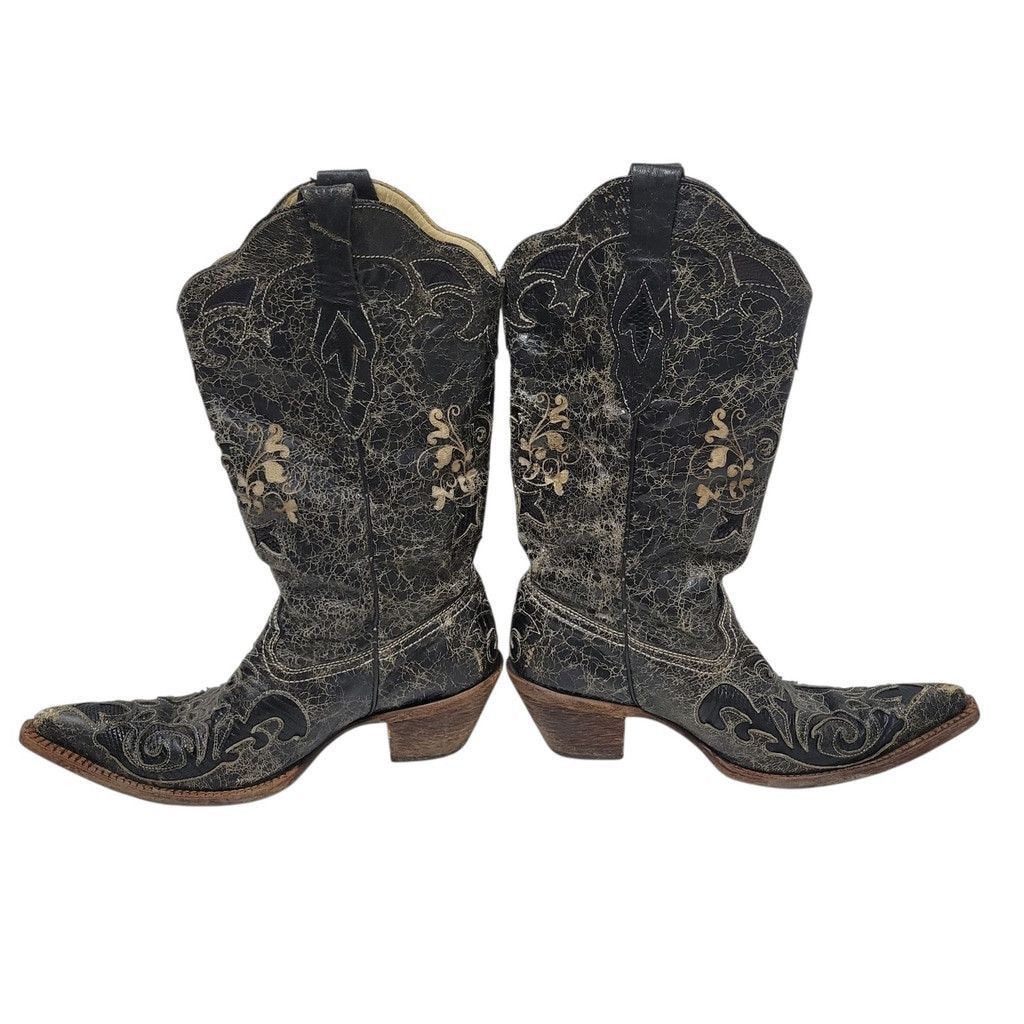 Other Corral Vintage Black Distressed Lizard Western Boots Size US 9.5 / IT 39.5 - 1 Thumbnail