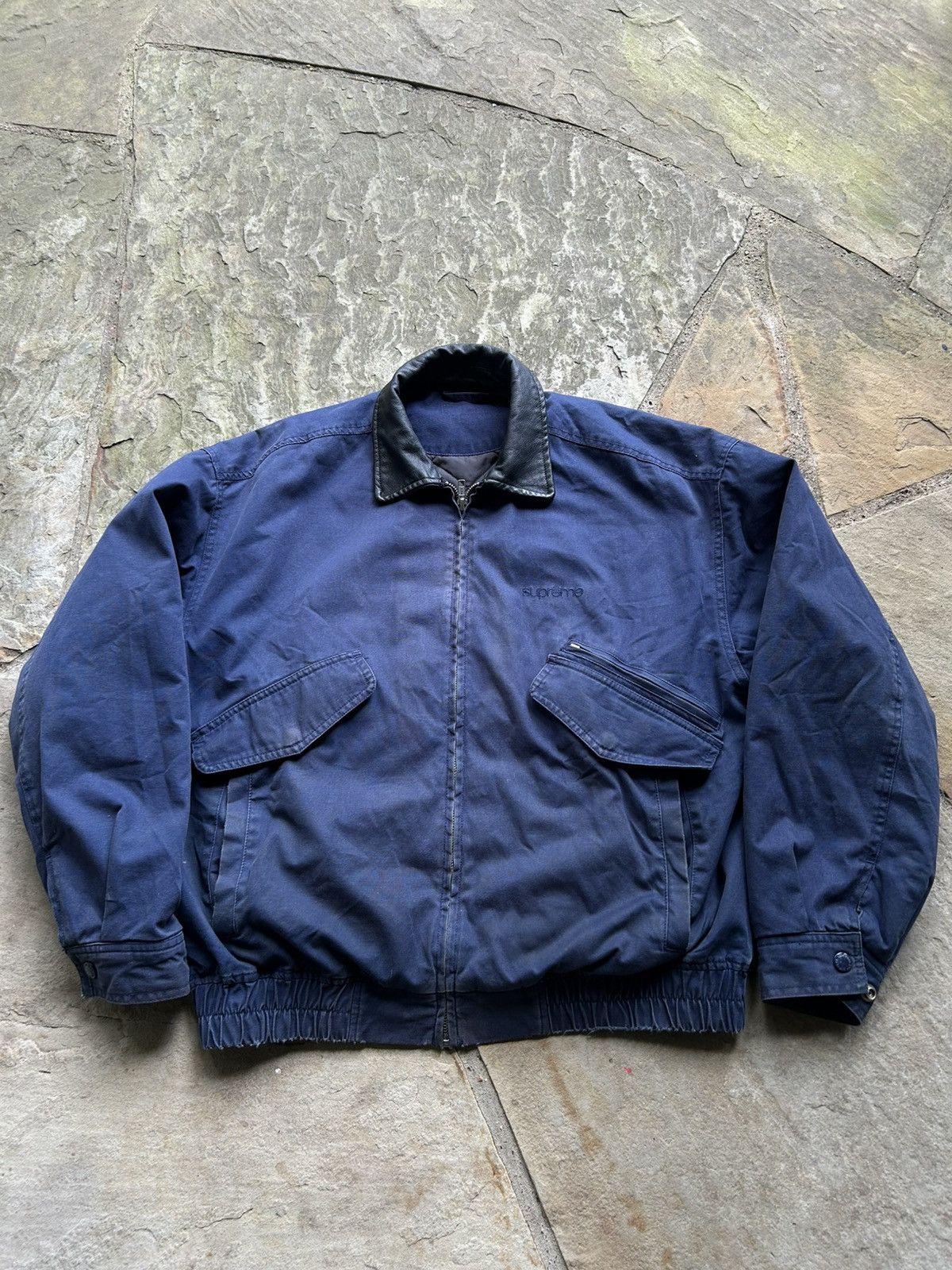 ジャケット・アウター Leather Collar Utility Jacket Navy M Buy Supreme Leather Collar Utility Jacket 'Navy' - FW24J74 NAVY | GOAT