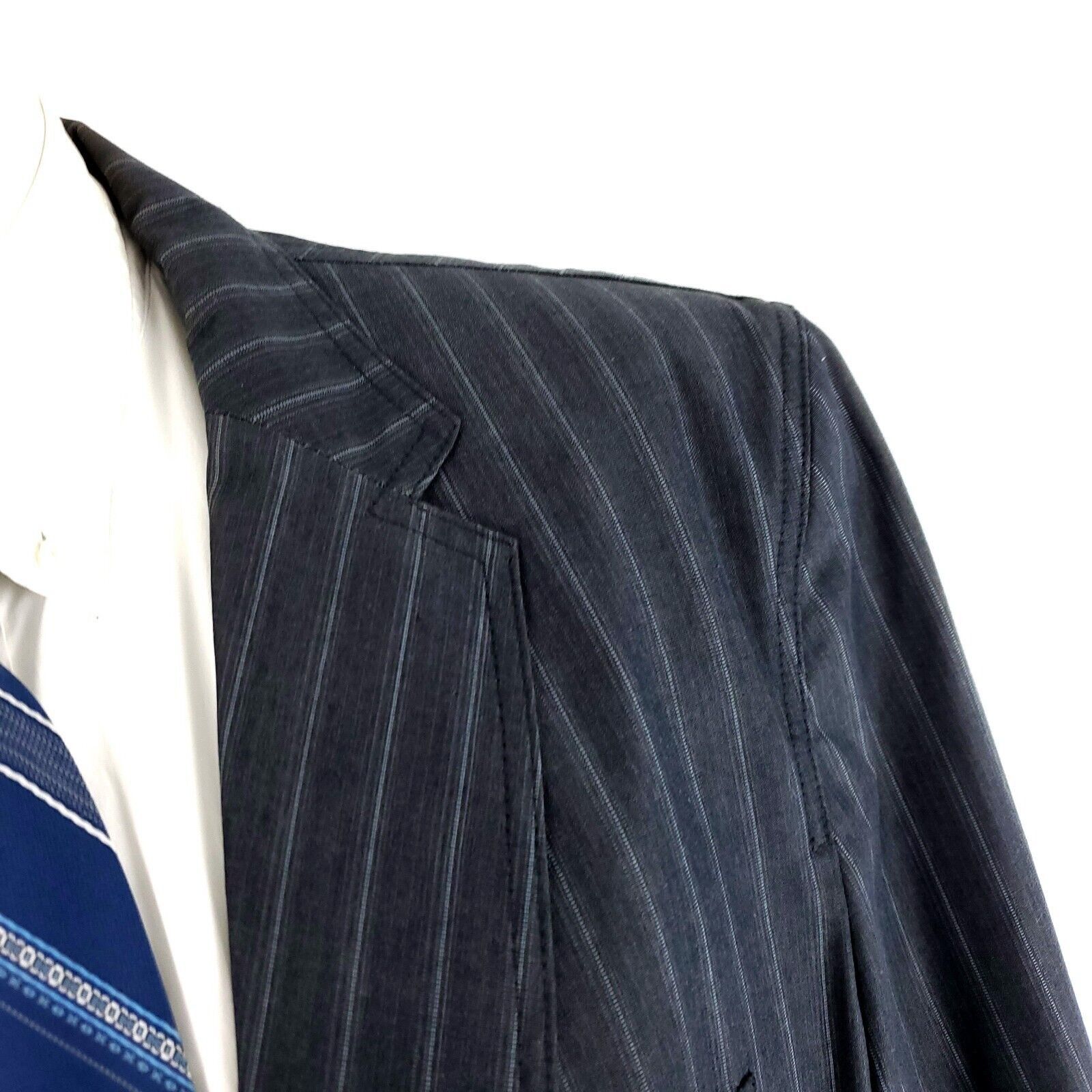 Calvin Klein Calvin Klein Cotton 2 Button Suit Jacket 42R Gray Striped XL Size 42R - 2 Thumbnail