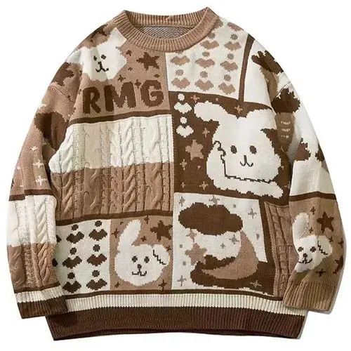 image of Vintage Cartoon Rabbit Sweater Men Japanese in Brown, Women's