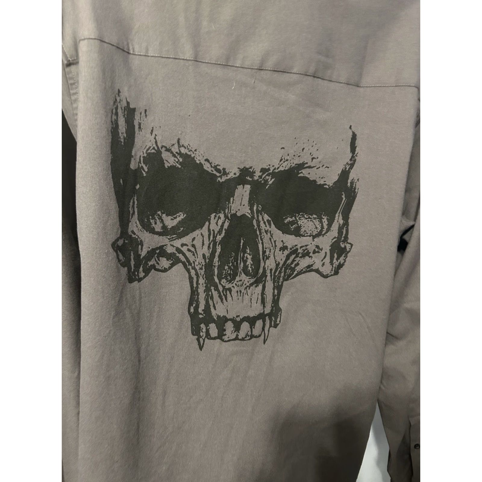 Vintage The Drive Clothing Button Up Shirt Men XL Gray Long Sleeve Skull Back Biker Size US XL / EU 56 / 4 - 5 Thumbnail