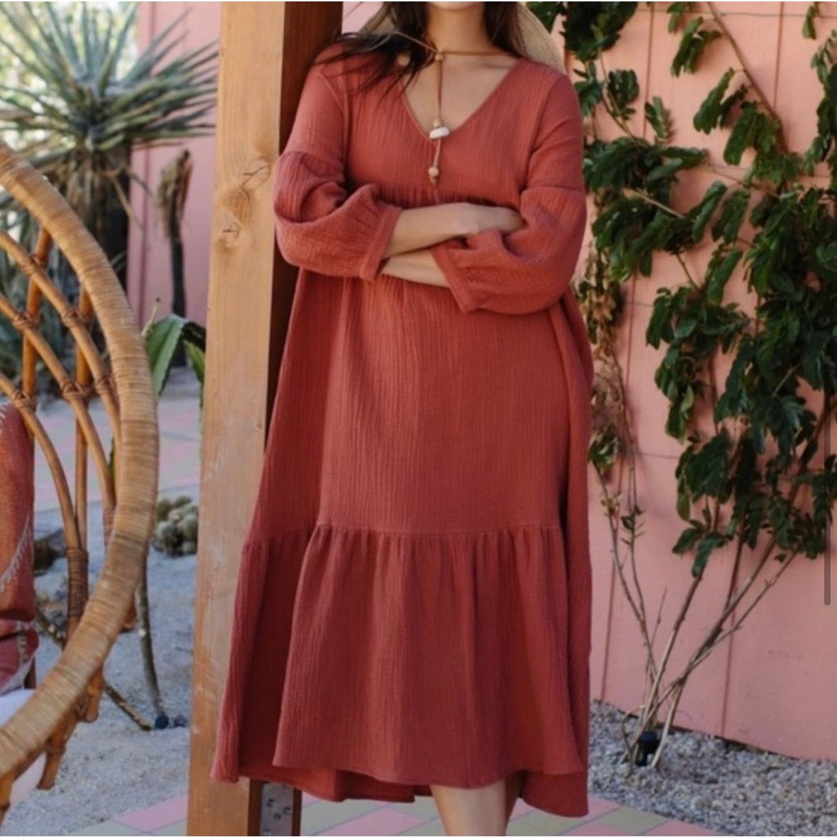 7 For All Mankind Cecelia Tiered Boho Midi Dress Size S