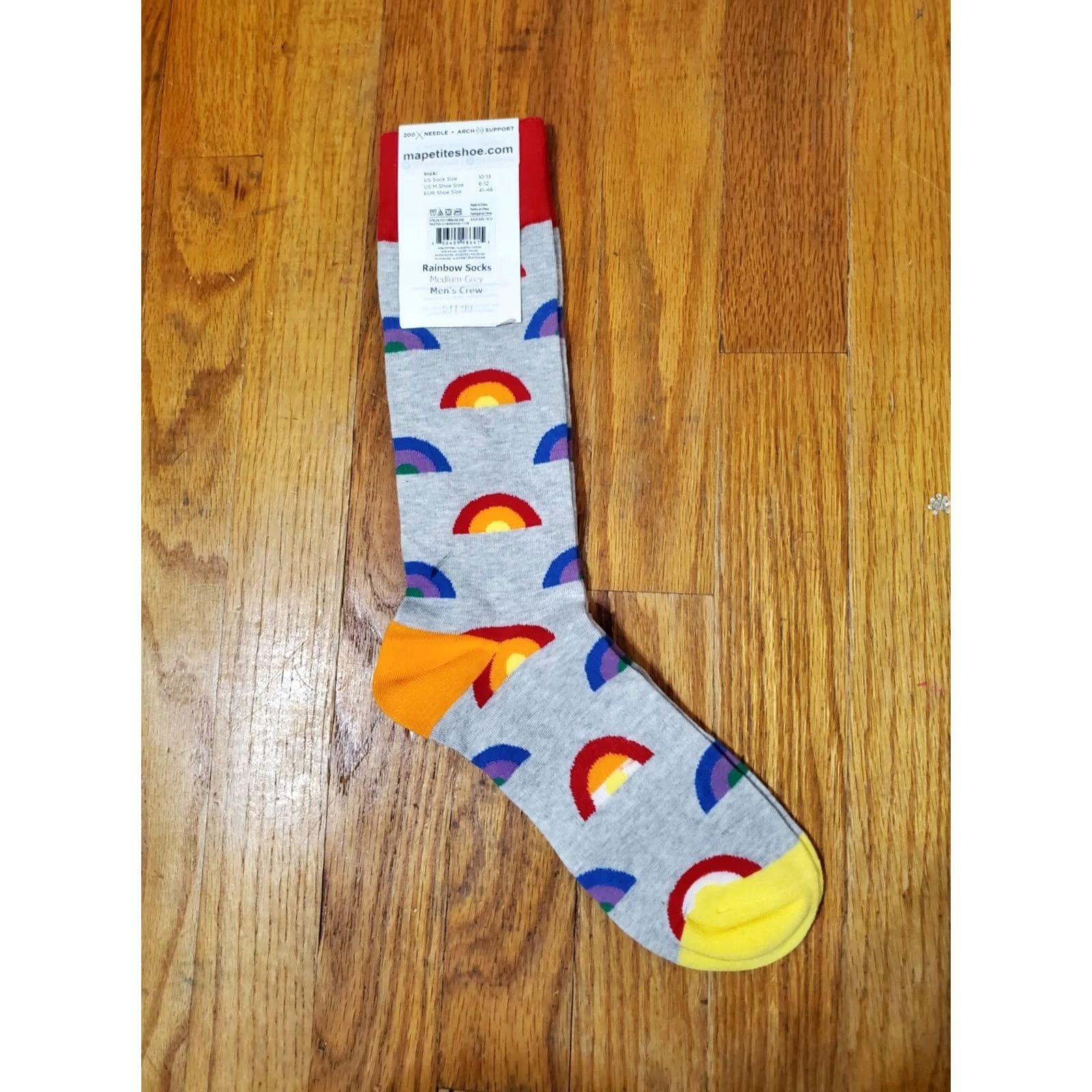 Rainbow Fun Socks Rainbow Socks Crew Socks Medium Grey Mens 10-13 Multicolor Arch Support Full Toe Cotton Nylon Polyester Spandex Mid Calf 1 Pair Size ONE SIZE - 3 Thumbnail
