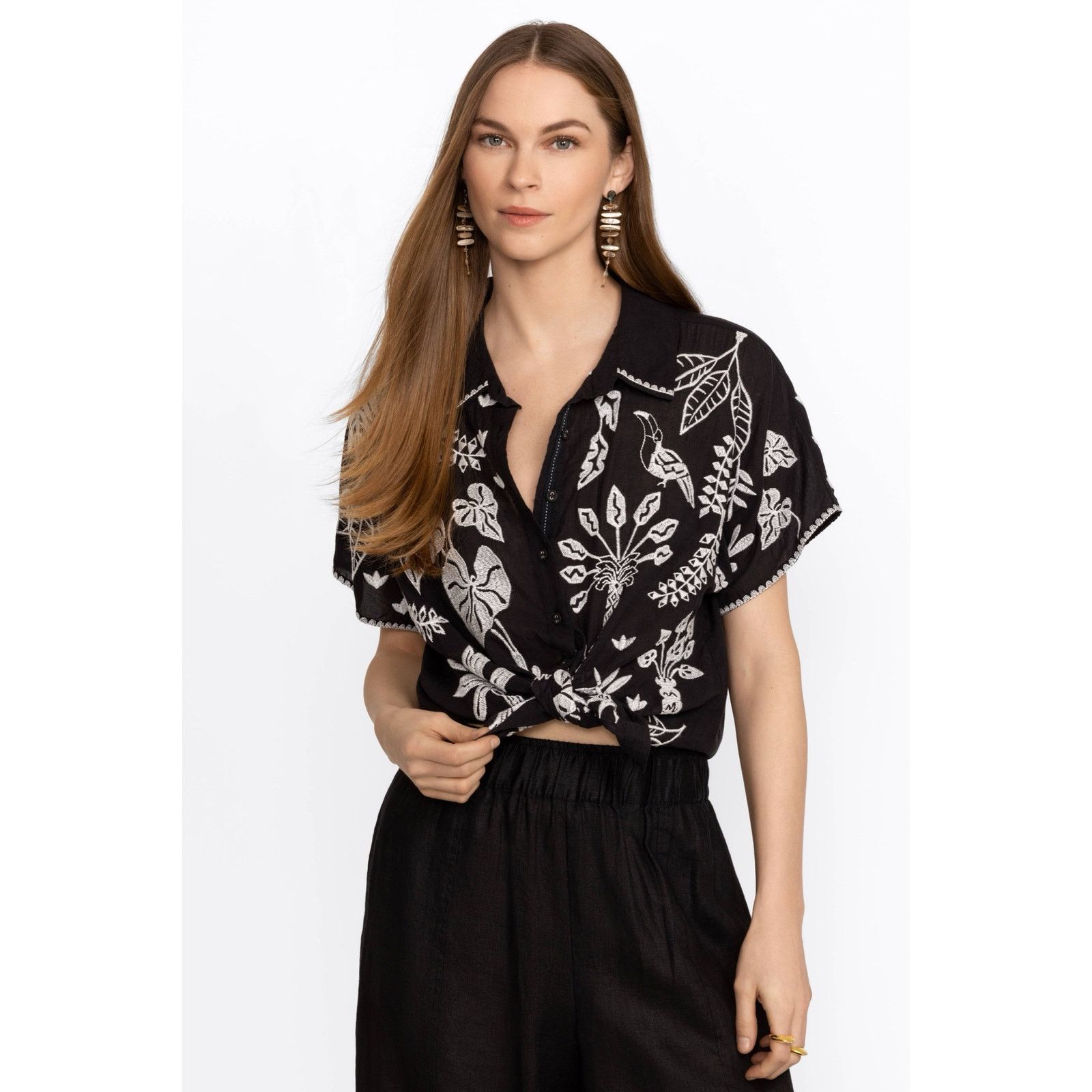 Johnny Was Johnny Was Luciana Dolman Shirt Black White Tropical Embroid Size M / US 6-8 / IT 42-44 - 2 Thumbnail