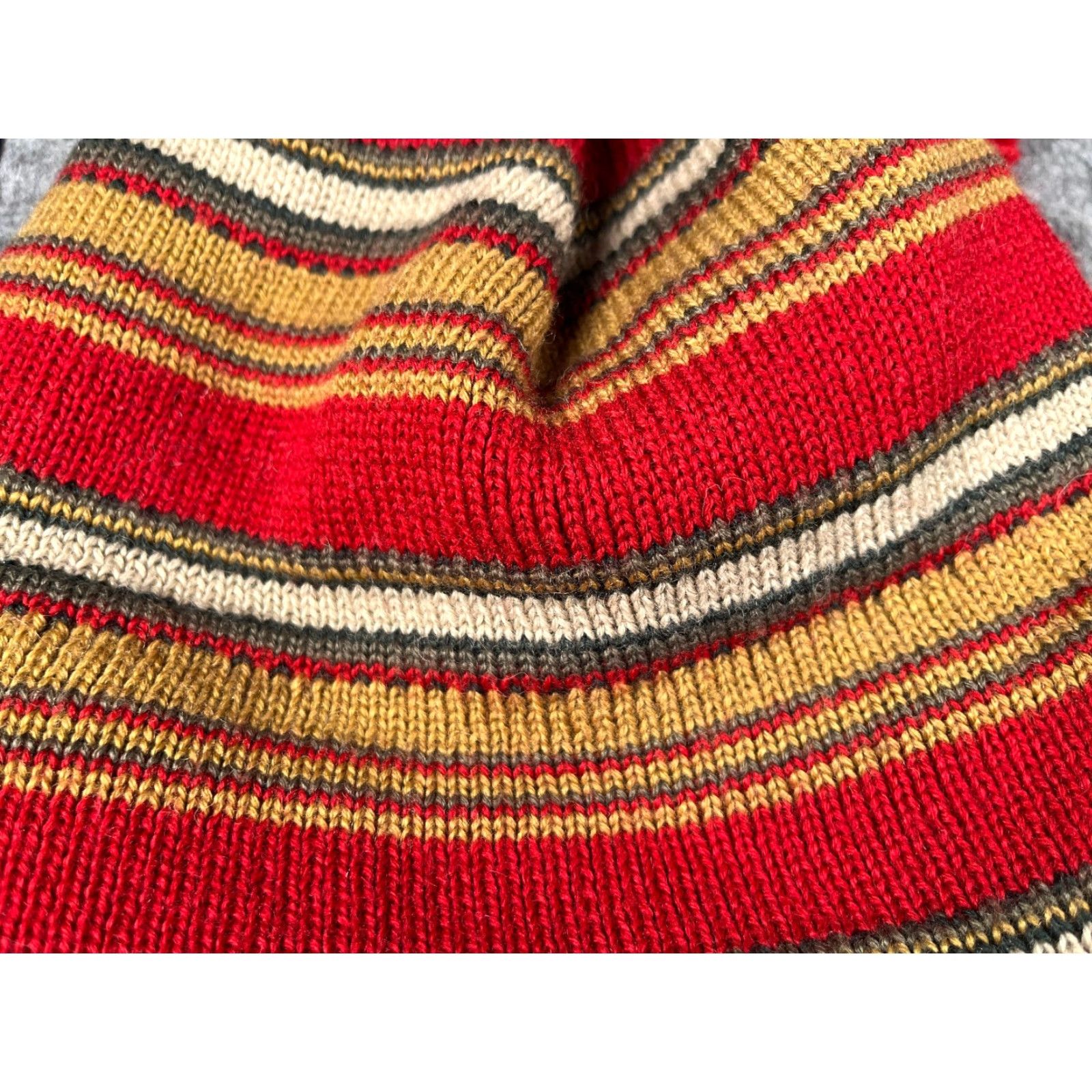 Vintage Beanie Toque Adult One Size Red Beige Stripe Knit Lined Wool Blend Tassel Hat Men Wool Knit Beanie Striped Outdoor Casual Winter 90s Size ONE SIZE - 2 Thumbnail