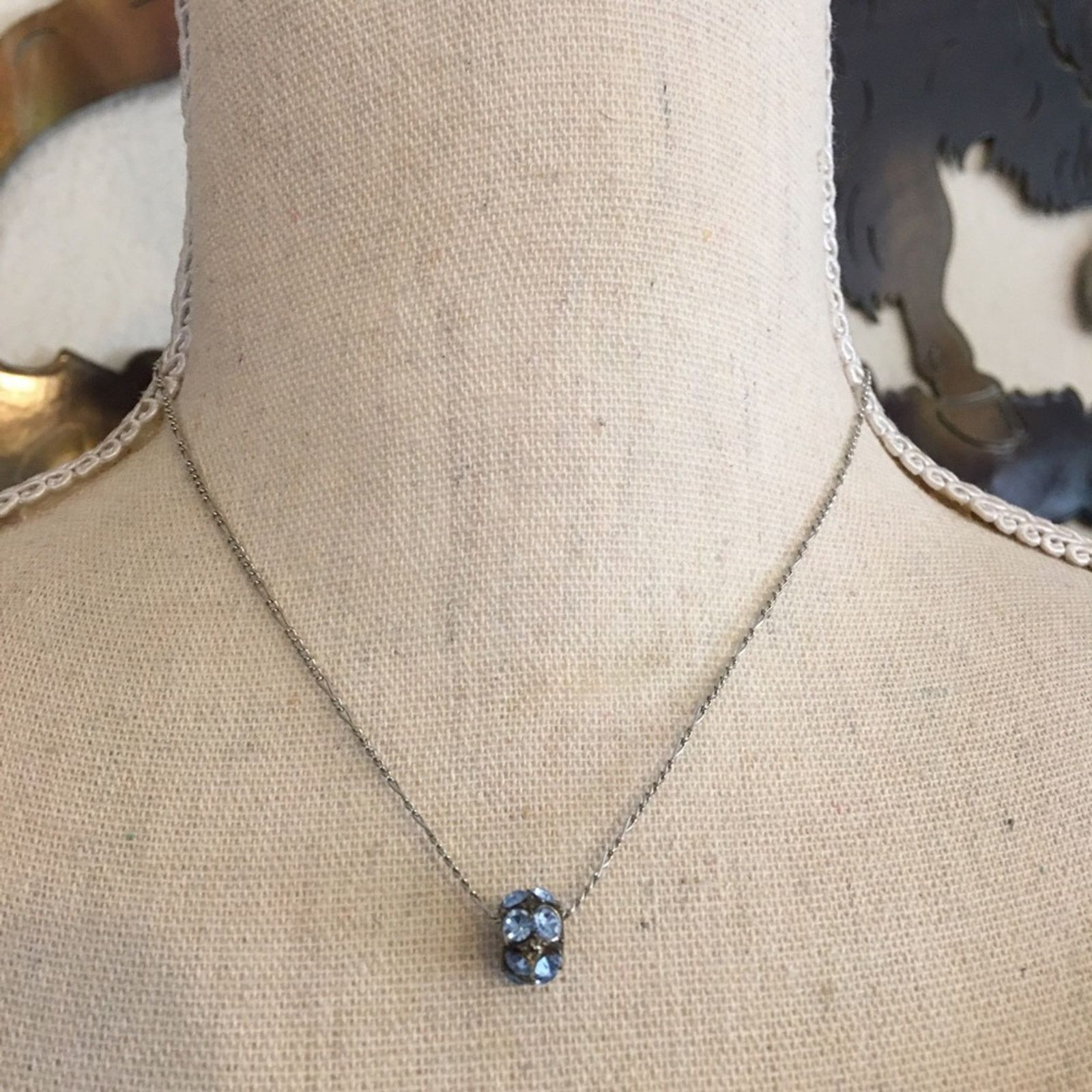 Vintage Blue crystal charm pendant on silver figaro chain Size ONE SIZE - 1 Thumbnail