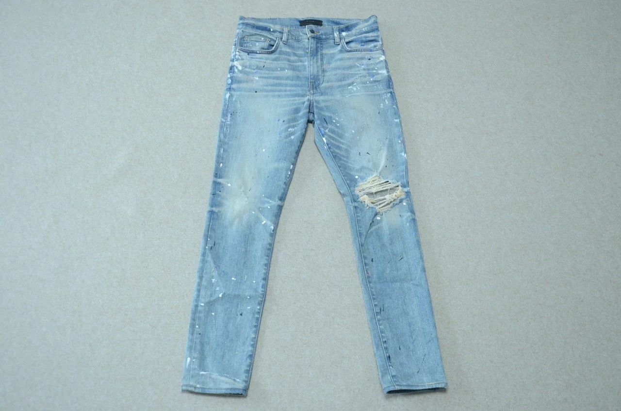 Amiri Amiri Blue Washed Splatter Dye Distressed Jeans 33 Size US 33 - 1 Thumbnail