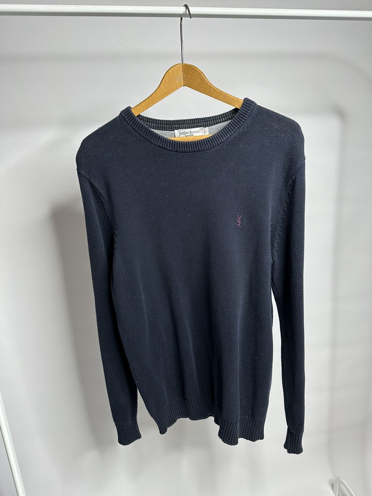 Vintage × Yves Saint Laurent Blue YSL Sweater Knit Saint Lauren Jacket Size US L / EU 52-54 / 3 - 1 Thumbnail