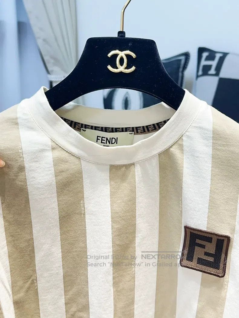 Fendi Fendi Off-white M Size Striped Short Sleeve T-Shirt Size M / US 6-8 / IT 42-44 - 3 Thumbnail