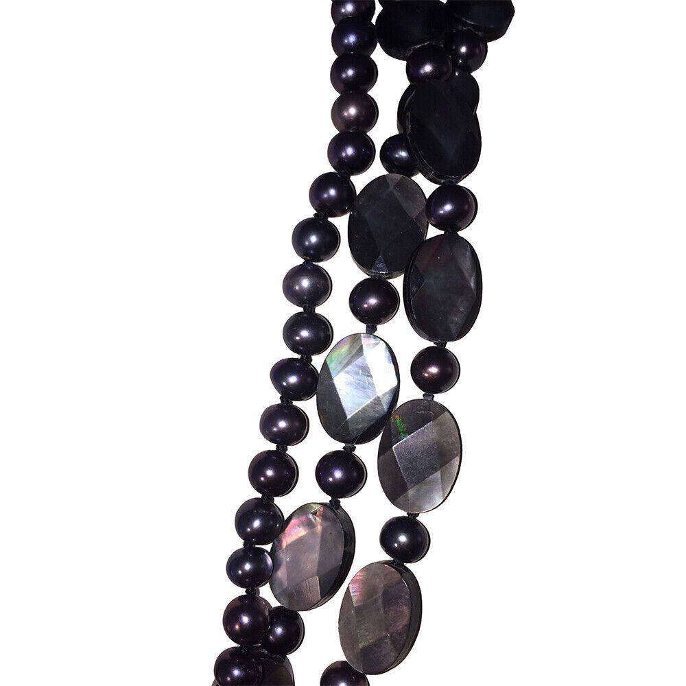 Designer Grey Pearl Strand Sterling Necklace with Abalone Shell Disc Size ONE SIZE - 3 Thumbnail