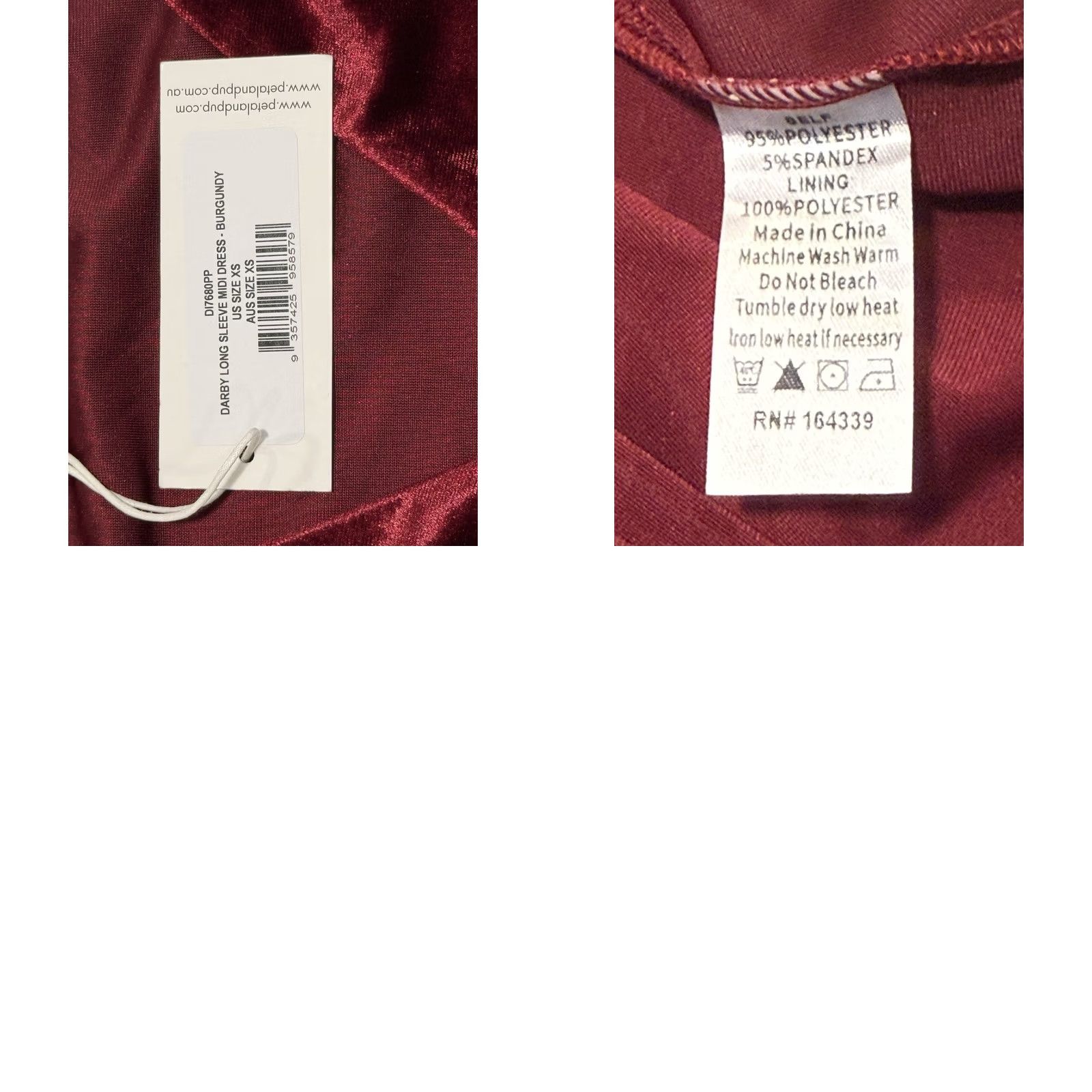 Velvet Petal and Pup Darby Dress Midi Velvet Wrap Dress Long Sleeve Burgundy XS NWT Womens Size XS / US 0-2 / IT 36-38 - 8 Thumbnail