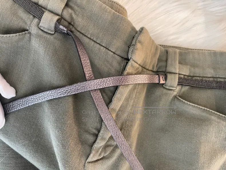 Brunello Cucinelli Brunello Cucinelli Military Green Beaded Cotton Casual Tro Size 25" / US 0 / IT 36 - 9 Thumbnail