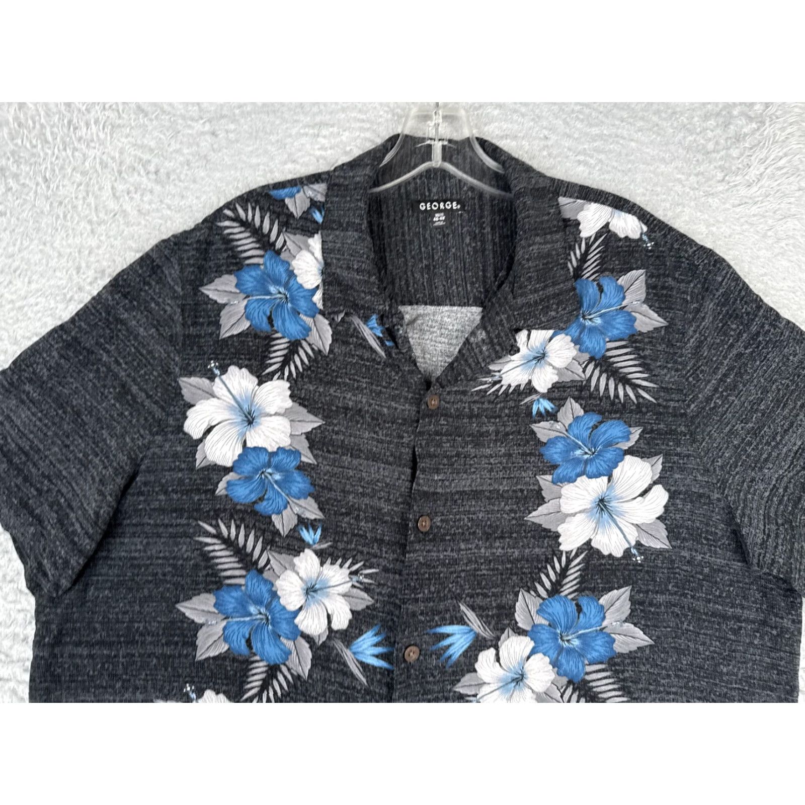 George George Shirt Men XL Gray Blue Floral Button Up Hawaiian Rayon Vacation Size US XL / EU 56 / 4 - 4 Thumbnail