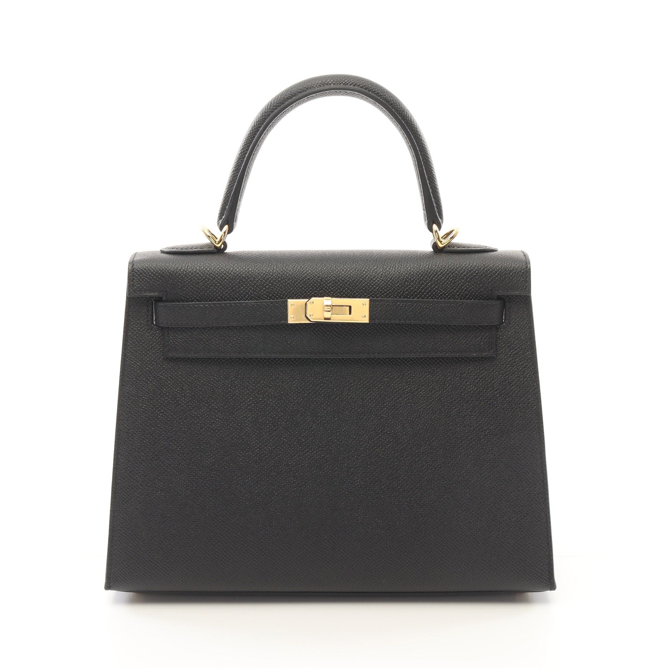 Hermes Hermes Kelly 25 Handbag Veau Epsom Black Gold Hardware Outside Sewing Double Engraved Size ONE SIZE - 1 Thumbnail