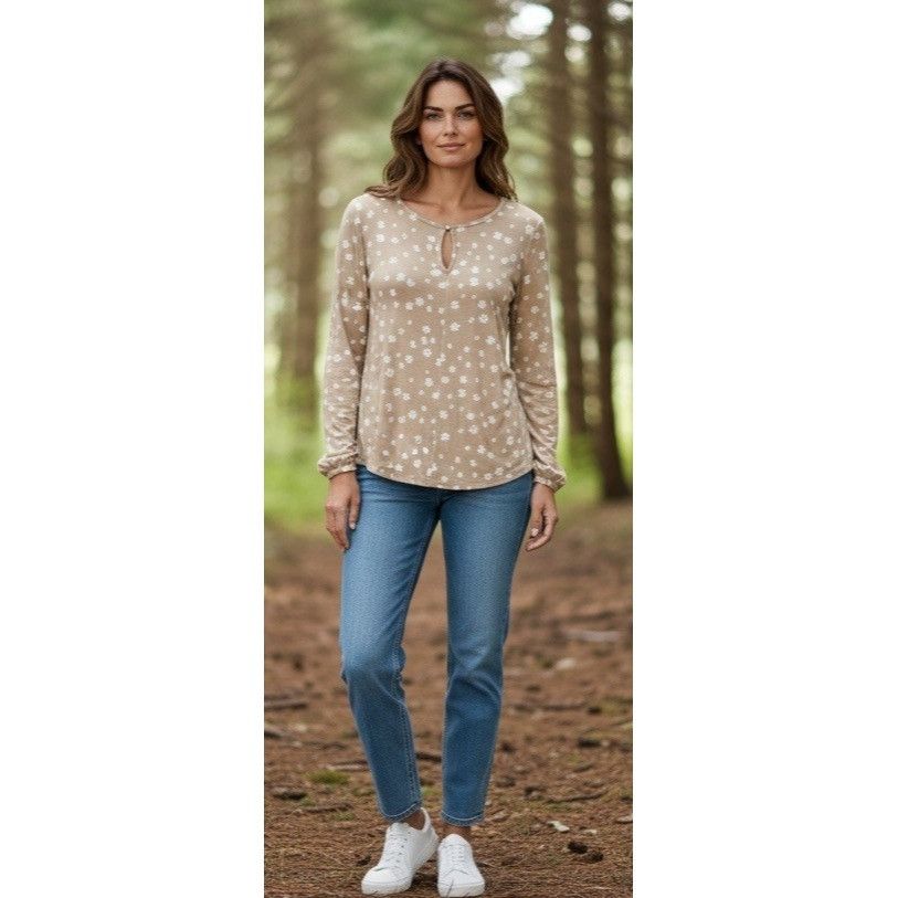 Liz Claiborne Liz Claiborne Petite Gathered Sleeve Cuffs, Rayon Top, Flora Size ONE SIZE - 1 Thumbnail