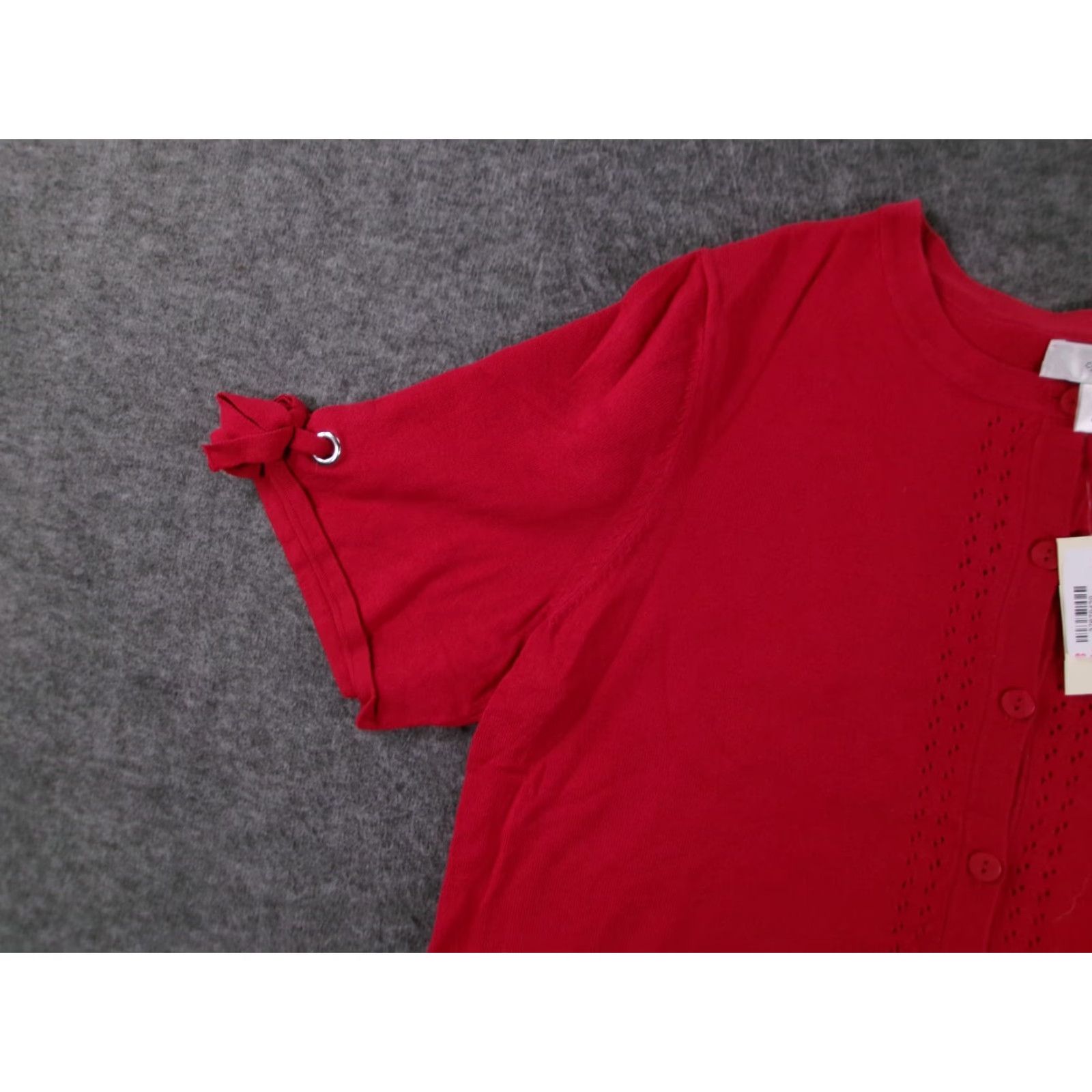Vintage CJ Christopher Banks Blouse Shirt Woman 0X Red Button Front 3/4 Sleeve Boat Neck Plus Size Casual Business 90s Classic Preppy Womens Size XL / US 12-14 / IT 48-50 - 2 Thumbnail