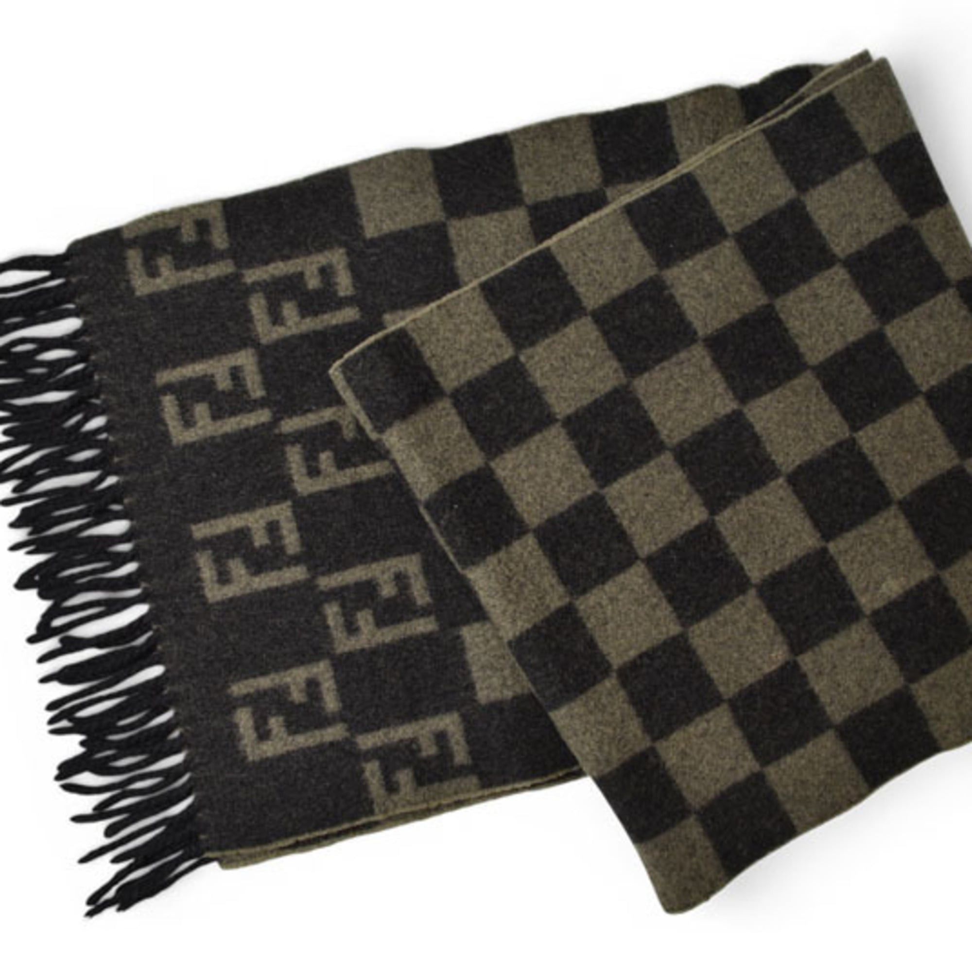 Fendi Fendi Scarf, Winter Reversible, 100% Wool, FF Zucca Pattern Check, Black/Gray Size ONE SIZE - 1 Thumbnail