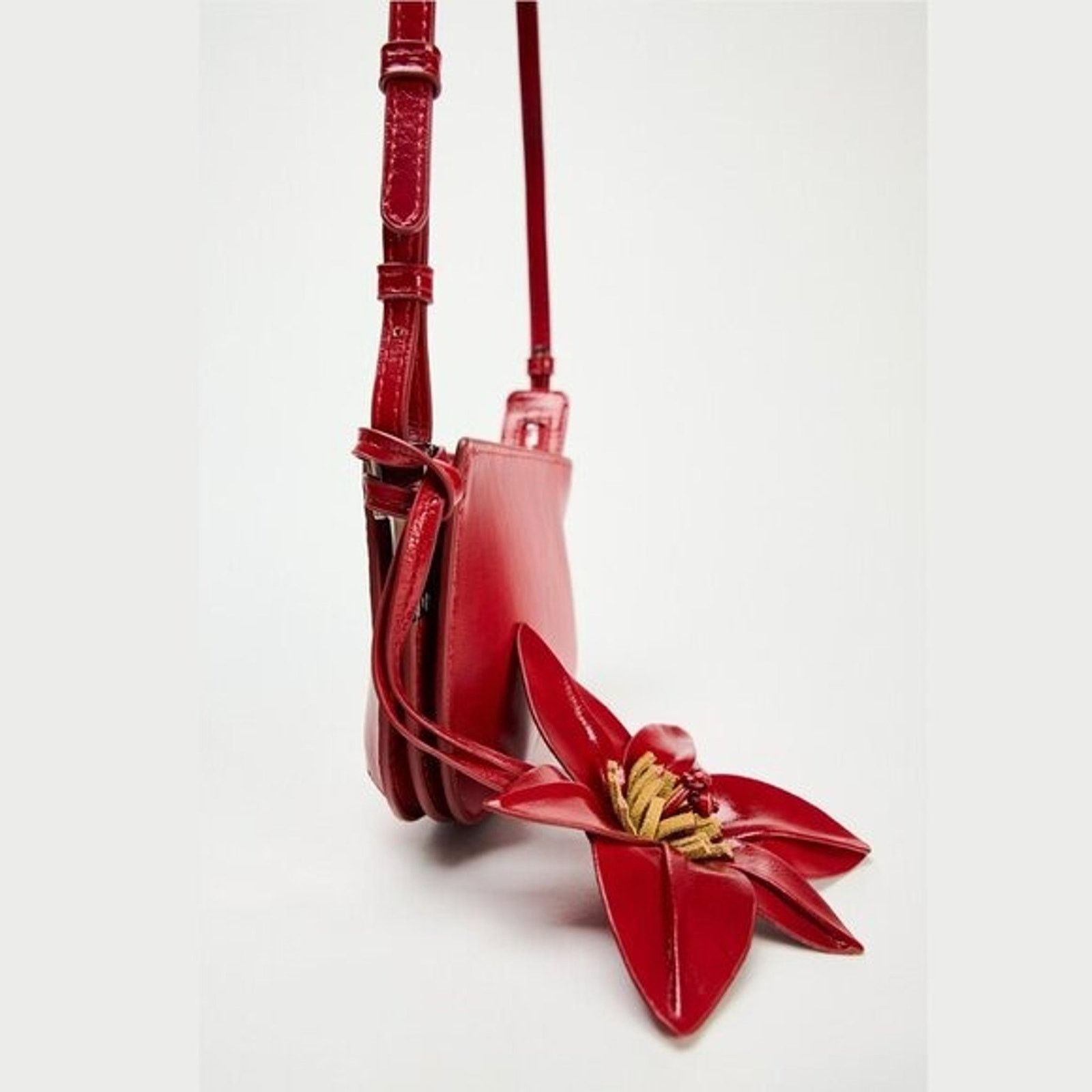 Zara Zara NWT Red Mini Crossbody Shoulder Bag Flower Charm Size ONE SIZE - 12 Thumbnail