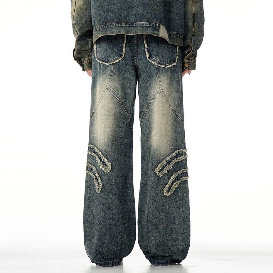 Jean × Vintage Embroidered Wide Leg Denim Vintage Jeans Size US 32 / EU 48 - 4 Thumbnail
