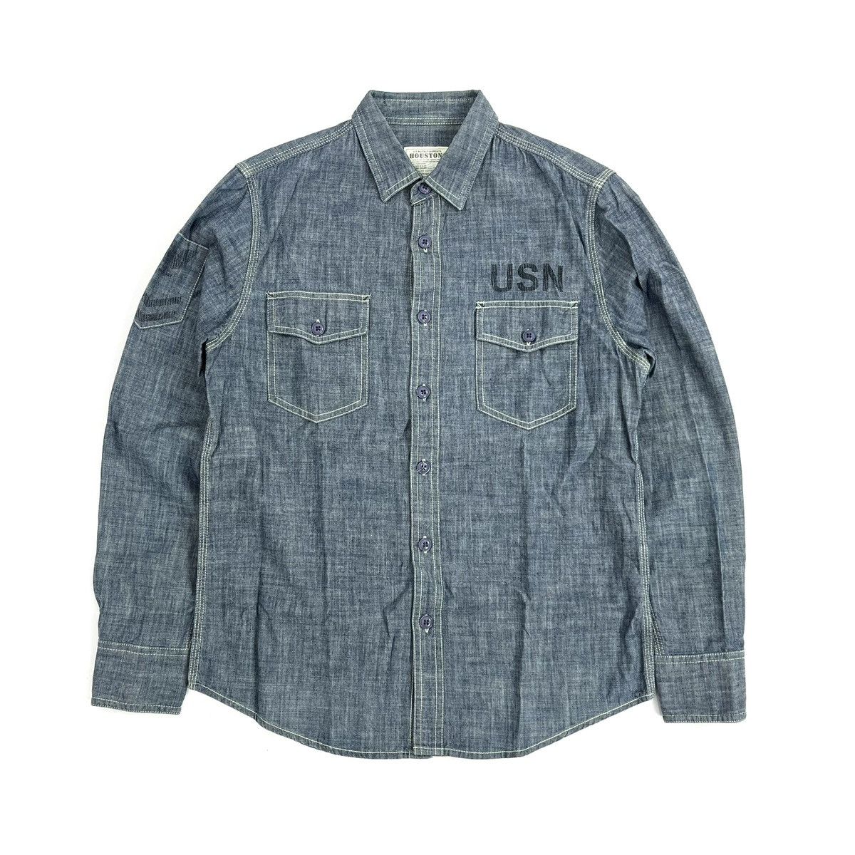 Japanese Brand Vintage Houston Military USN Chambray Pocket Denim Shirt Size US M / EU 48-50 / 2 - 2 Thumbnail