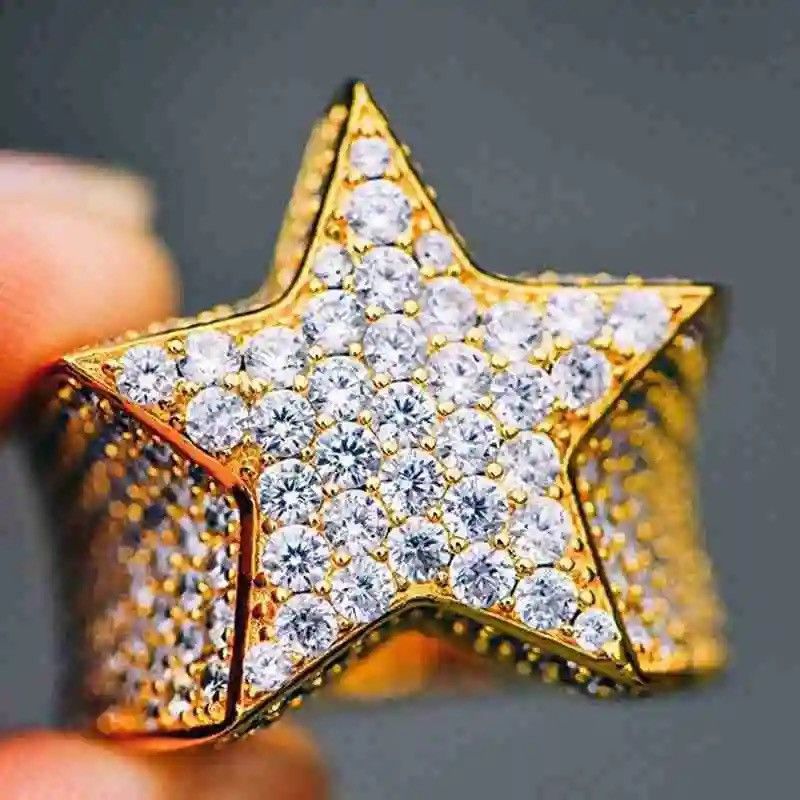 Vintage Five Star Rings Luxury Rhinestones Zircon Pentagram Rings Size ONE SIZE - 3 Thumbnail
