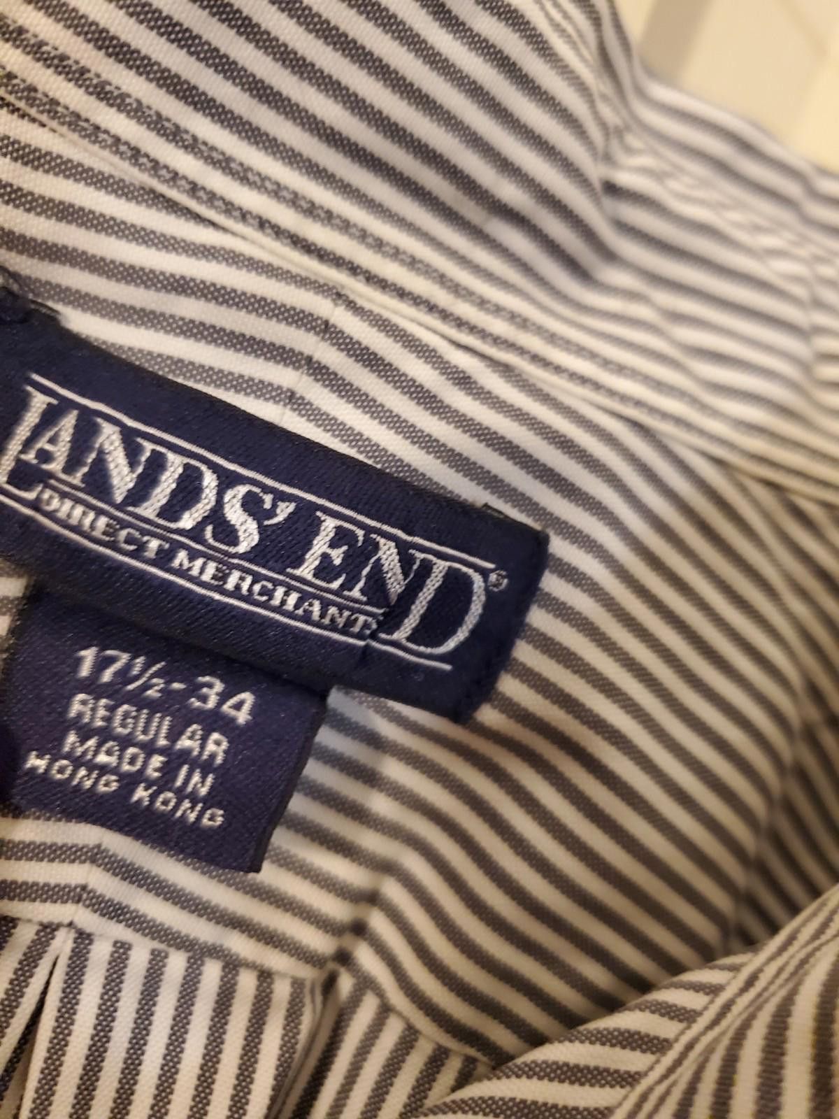 Lands' End Lands End Mens Shirt 17.5-34 Gray Striped Tradl Fit Oxford Size 42R - 3 Thumbnail