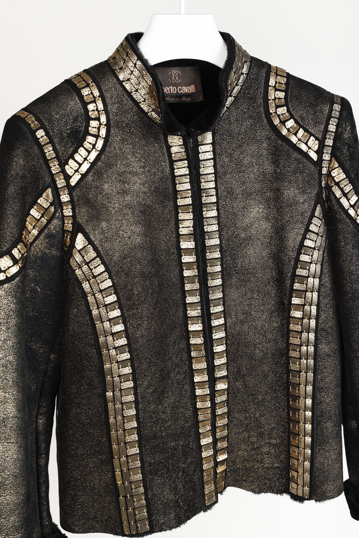 Roberto Cavalli Roberto Cavalli Embellished Black Gold Sheepskin Jacket Size M / US 6-8 / IT 42-44 - 3 Thumbnail