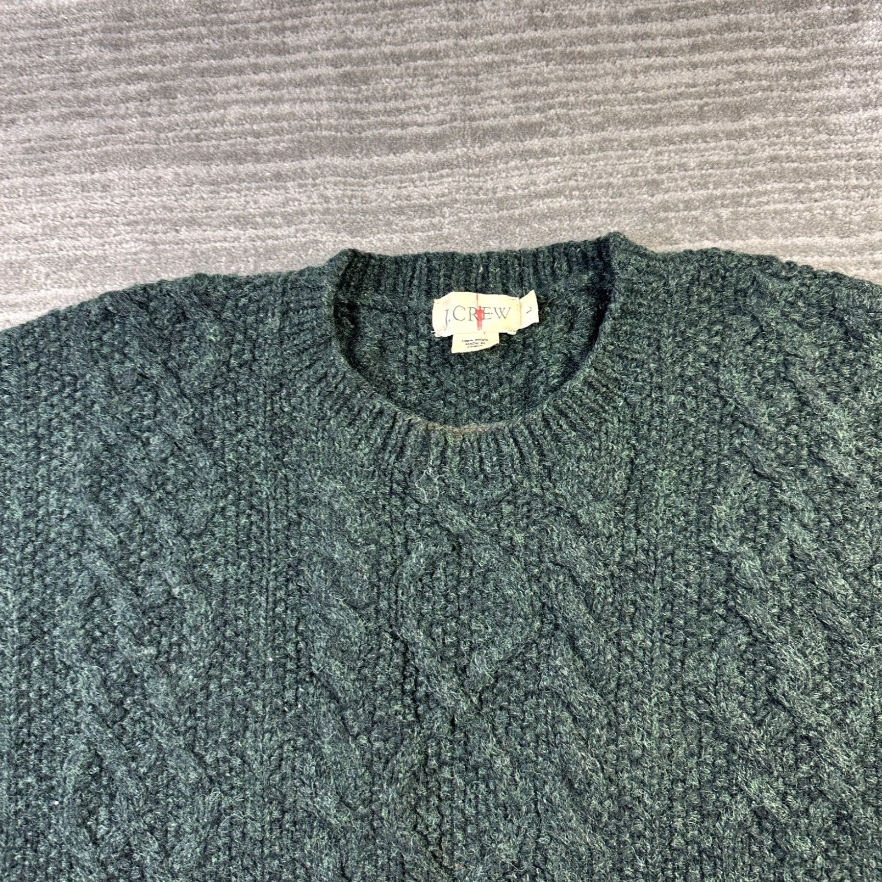 J.Crew VINTAGE J Crew Sweater Mens Large Green Oarsman Fisherman Cable Knit Wool Size US L / EU 52-54 / 3 - 3 Thumbnail