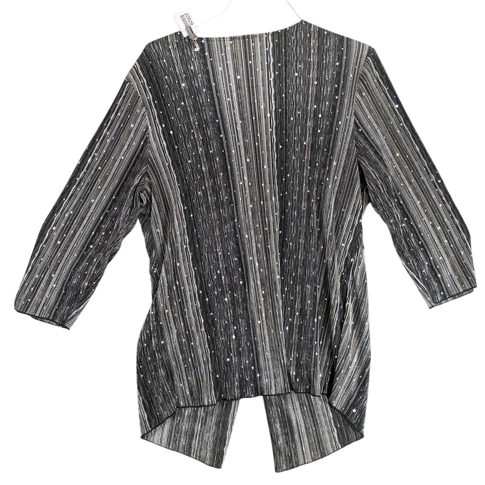 Other Brittany Black Sequin Shimmer Striped Buckle Front Blouse 3X Size 3XL / US 20-22 - 2 Thumbnail