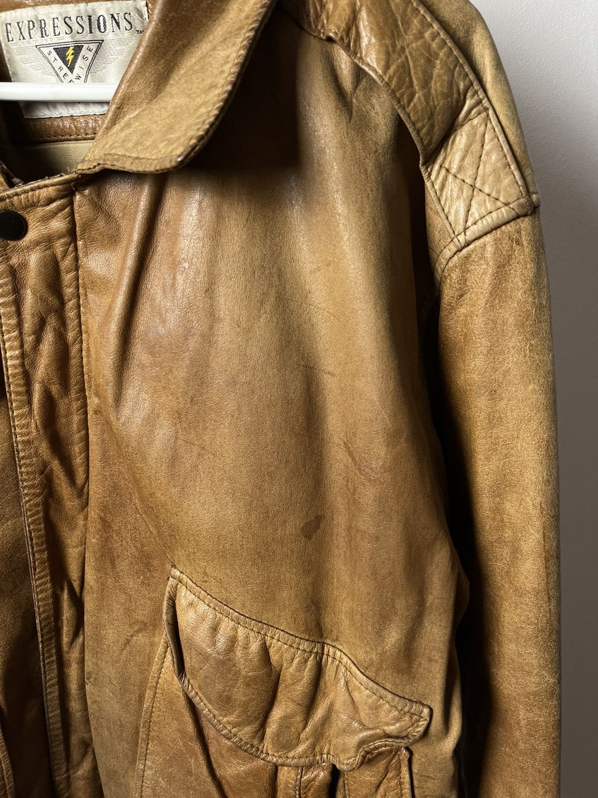 Japanese Brand × Vintage Vintage Brown Leather Boxy Bomber Jacket Kanye West Style Size US XL / EU 56 / 4 - 4 Thumbnail