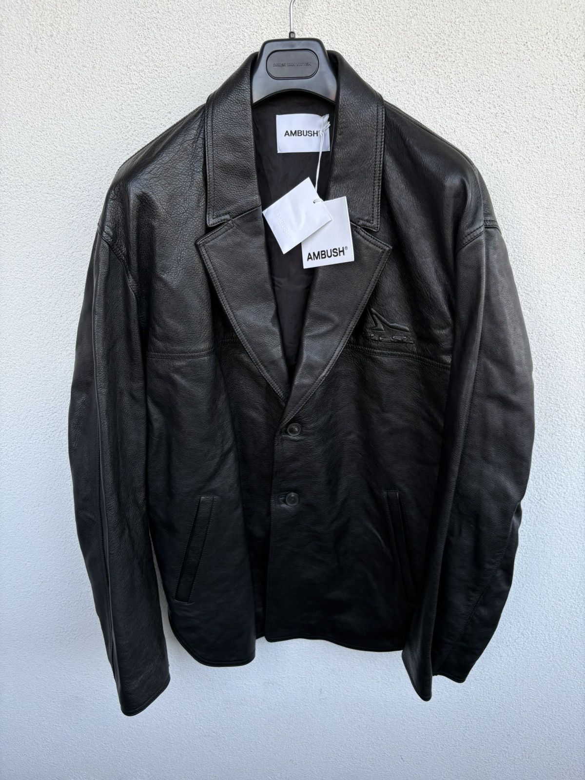 Ambush Design AMBUSH ss22 Crochet Collar Leather Jacket | Grailed